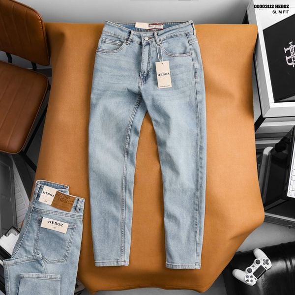  Quần jean nam Heboz dáng slim trơn D115 - 00003112 