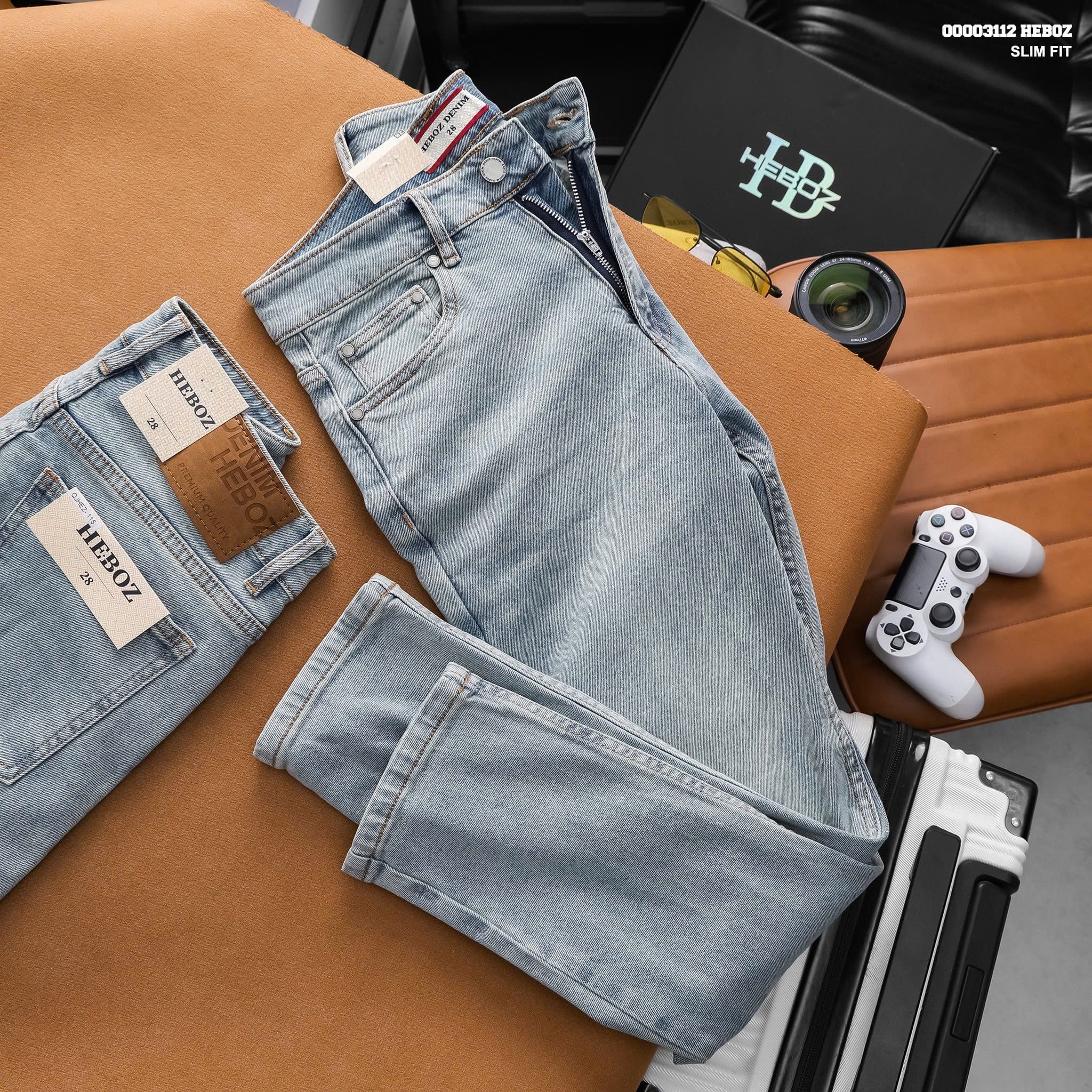  Quần jean nam HEBOZ dáng slim trơn D115 - 00003112 