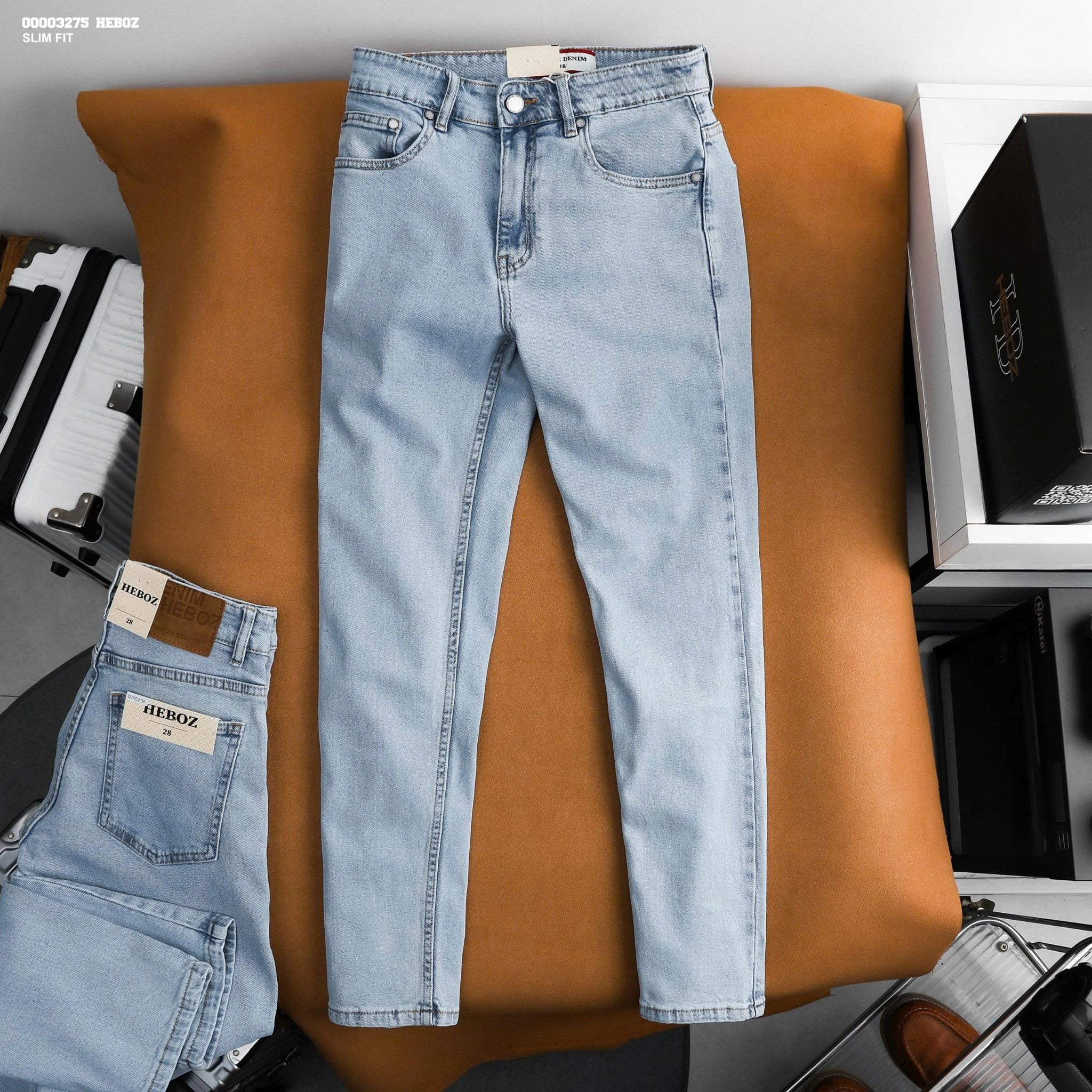  Quần jean Heboz dáng slim trơn D35 - 00003275 