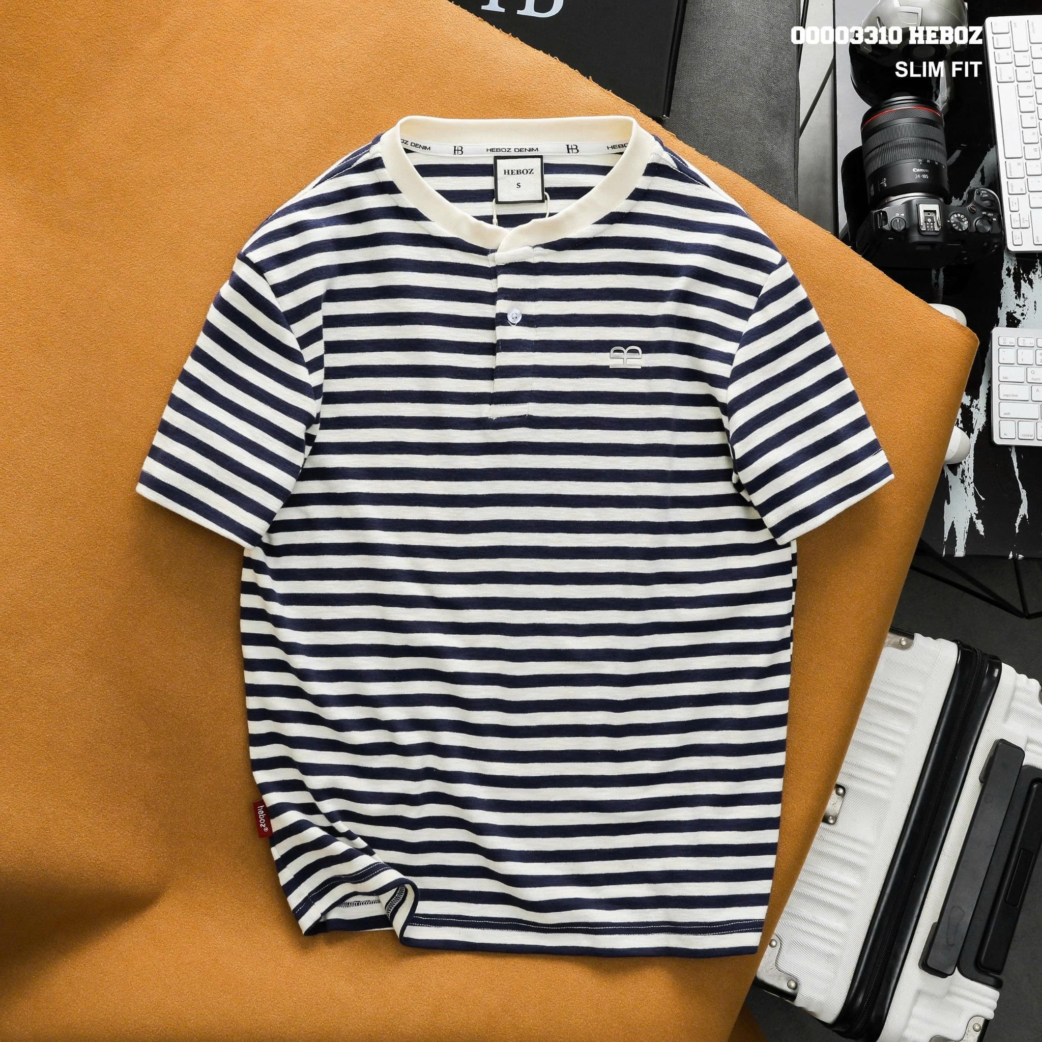  Áo thun Heboz henley striped 4M - 00003310 