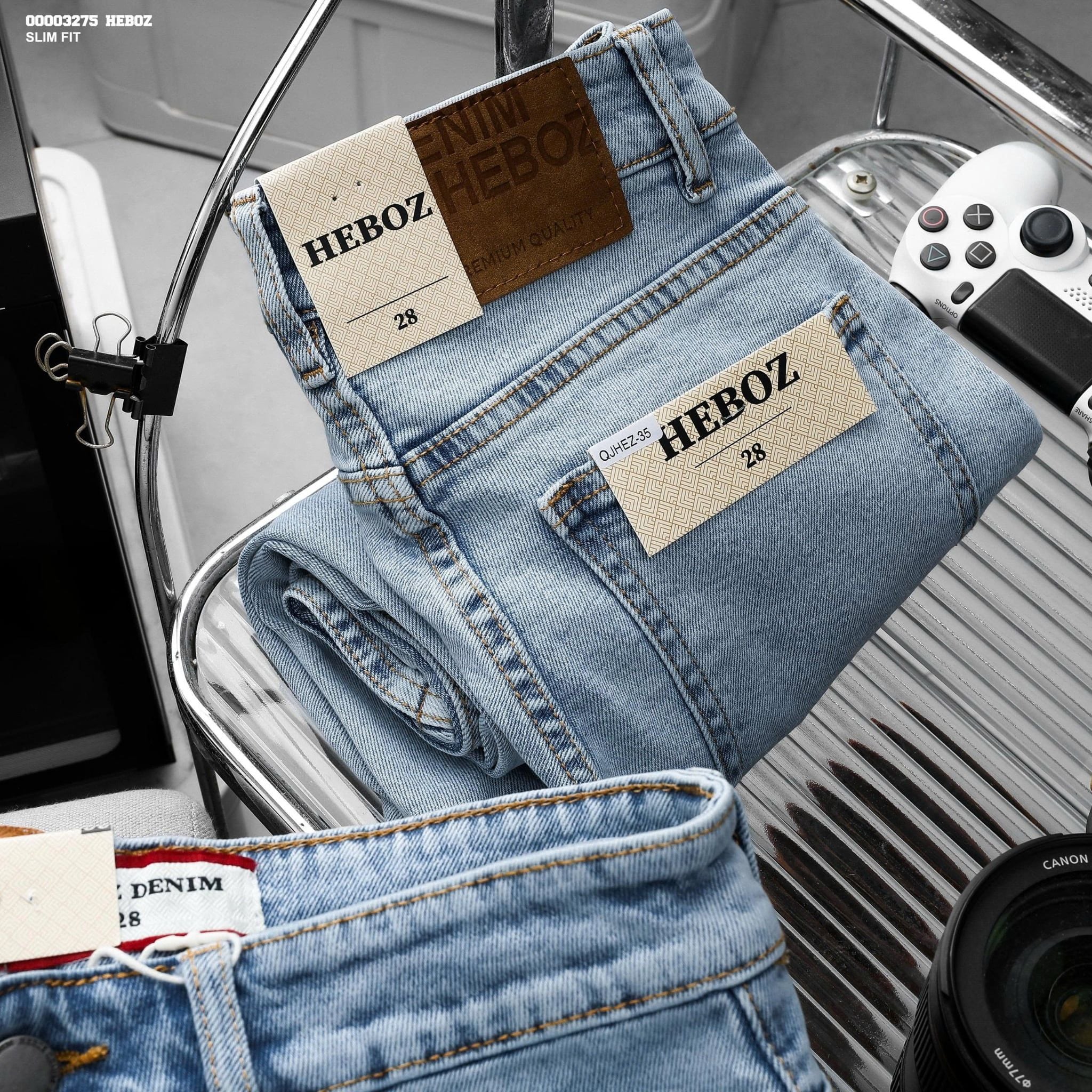  Quần jean Heboz dáng slim trơn D35 - 00003275 