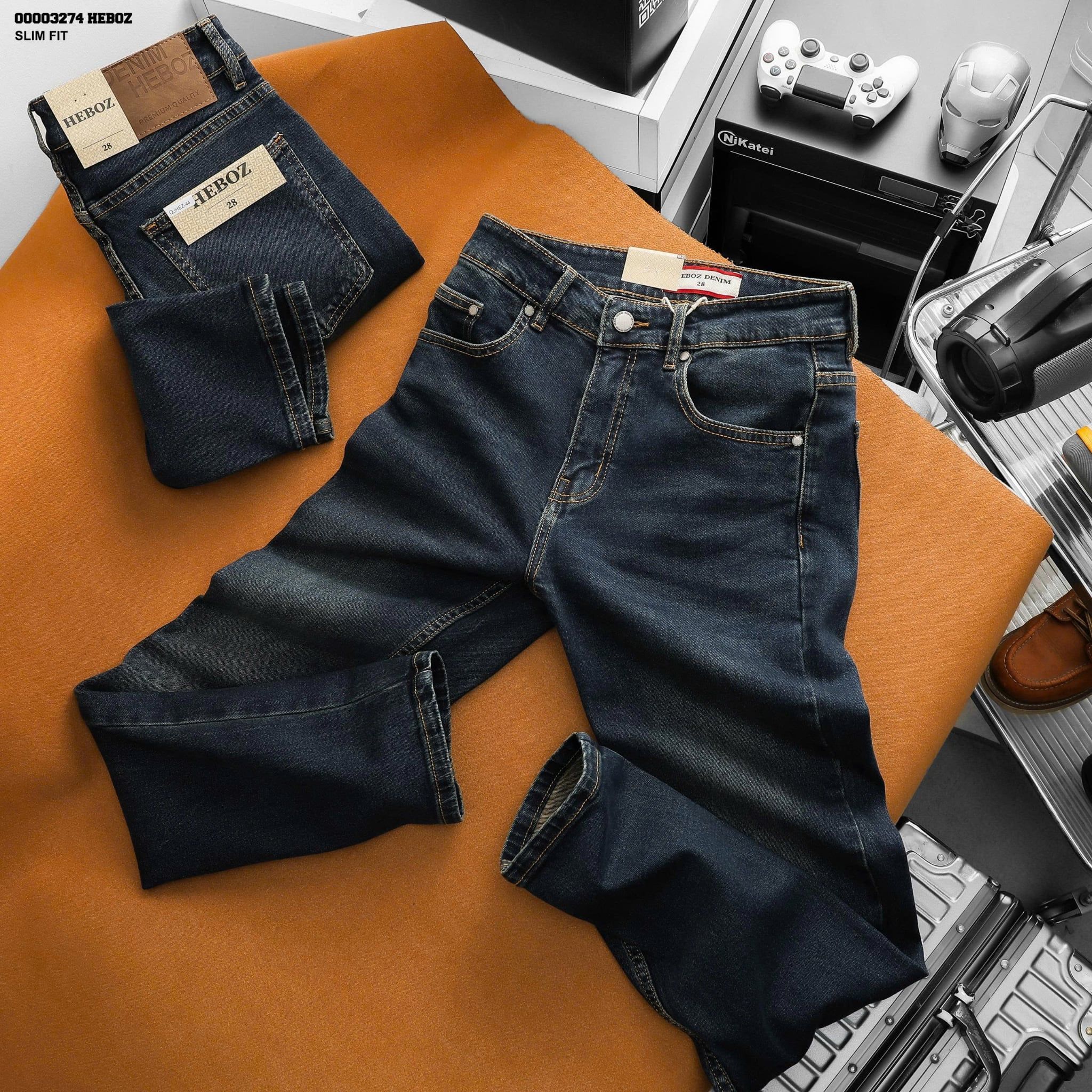 Quần jean Heboz dáng slim trơn D44 - 00003274 
