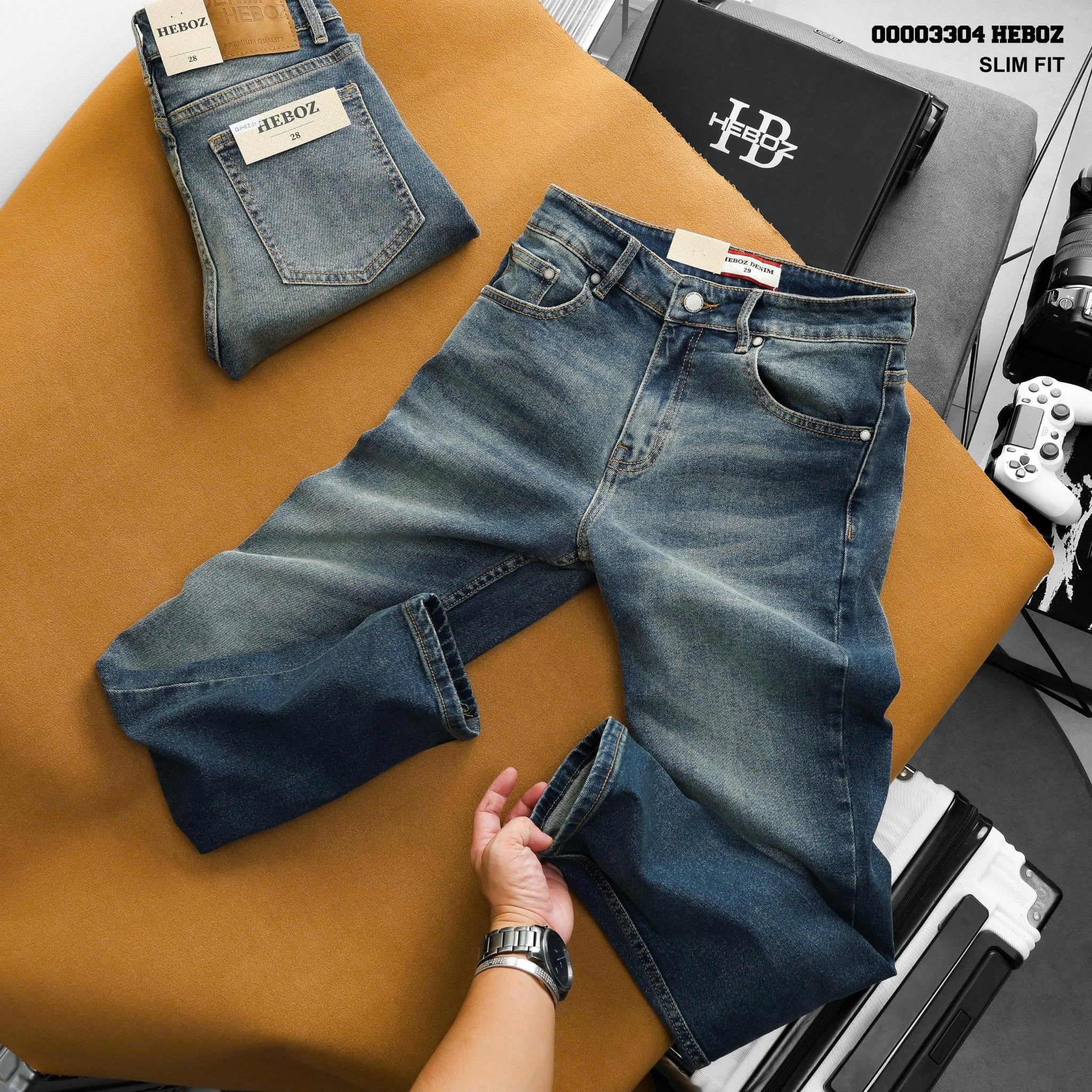  Quần jean Heboz dáng slim trơn D31 - 00003304 