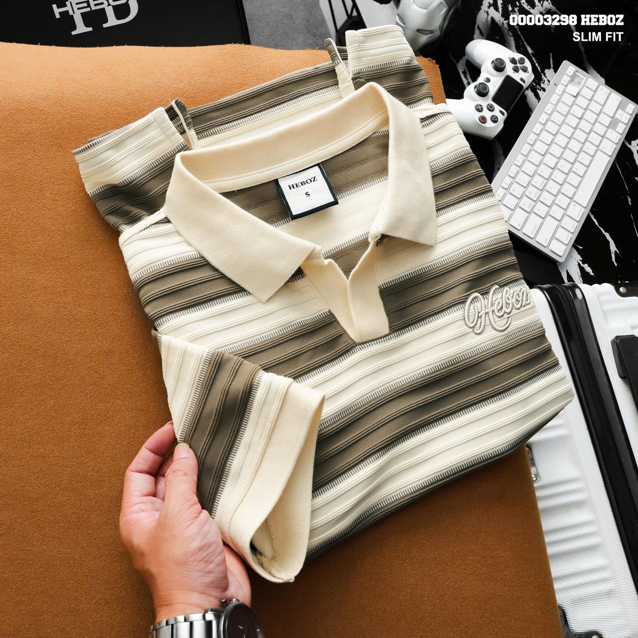  Áo polo Heboz collar V striped 2M - 00003298 