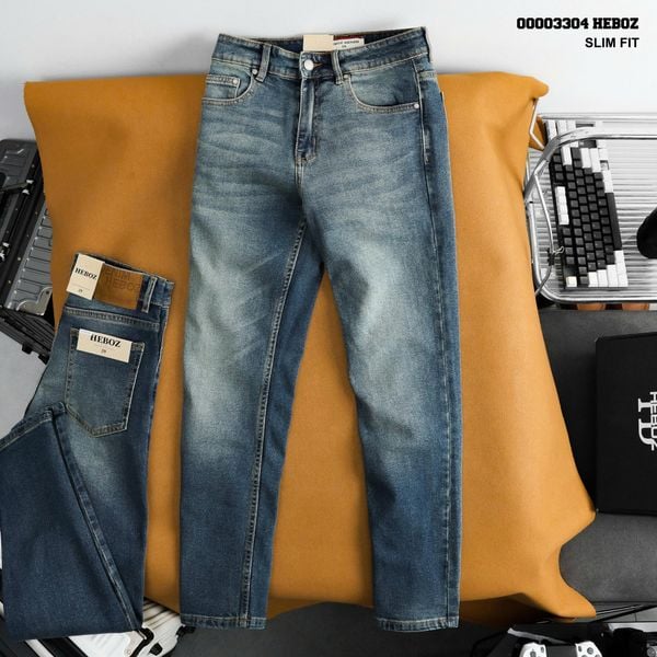  Quần jean Heboz dáng slim trơn D31 - 00003304 