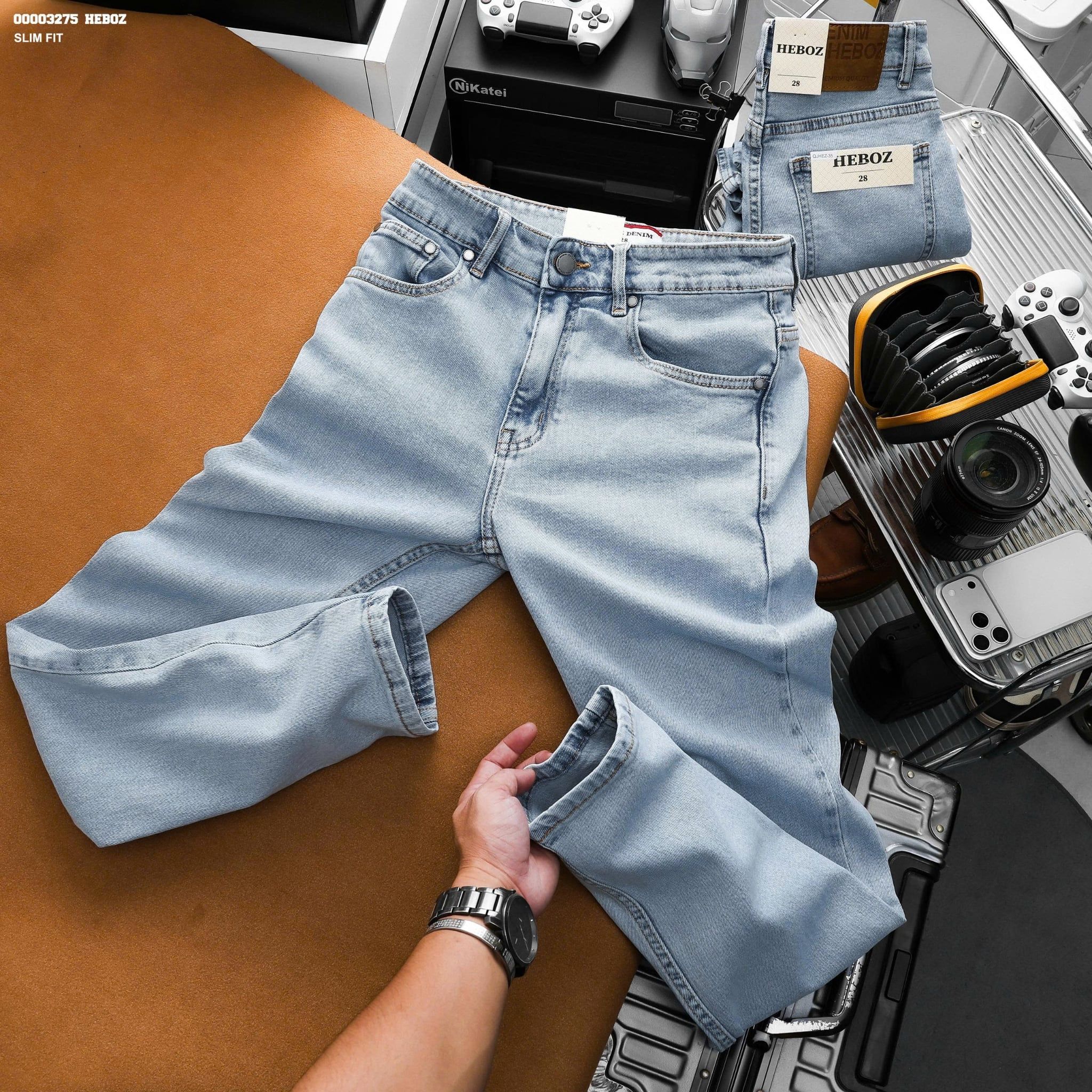  Quần jean Heboz dáng slim trơn D35 - 00003275 