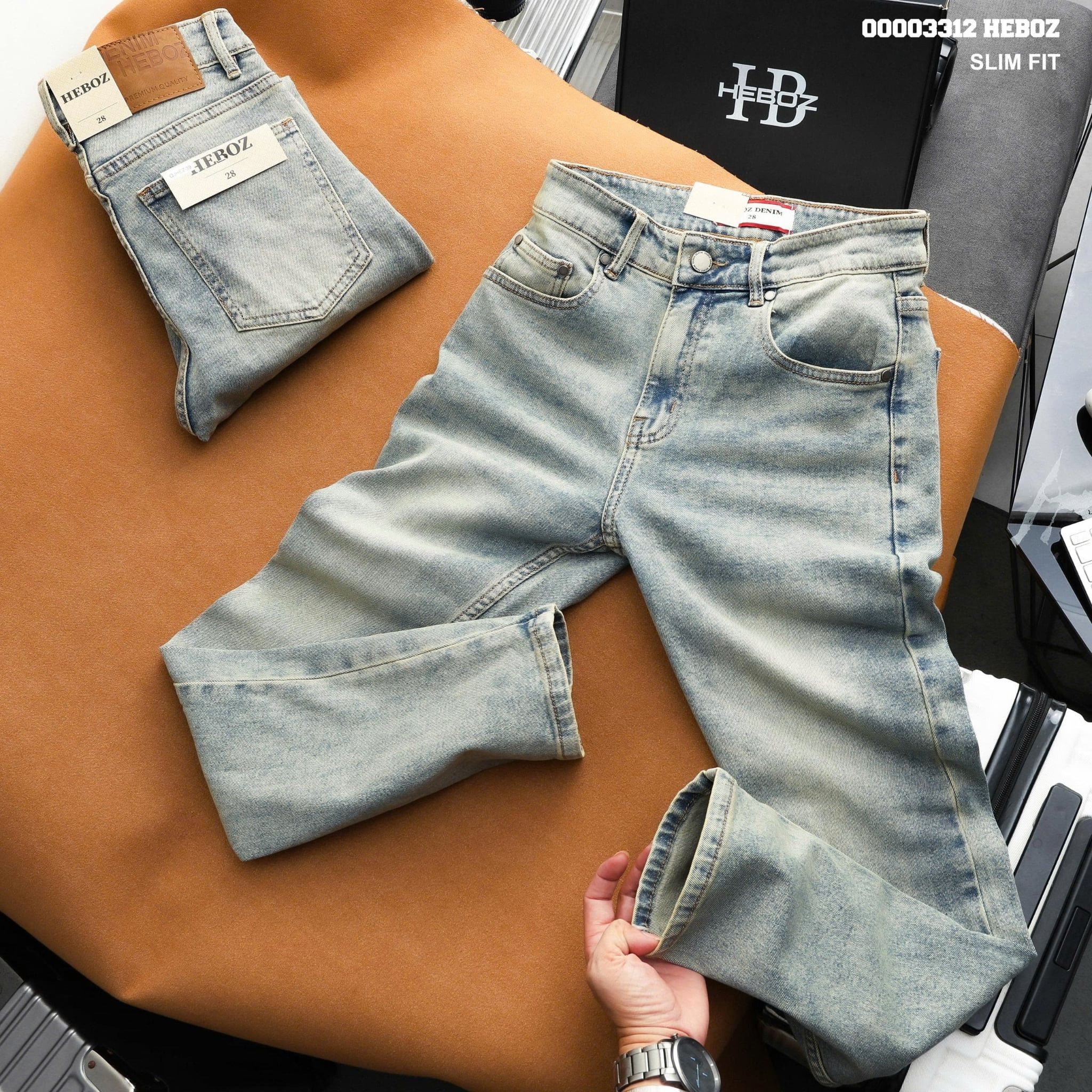  Quần jean Heboz dáng slim trơn D39 - 00003312 