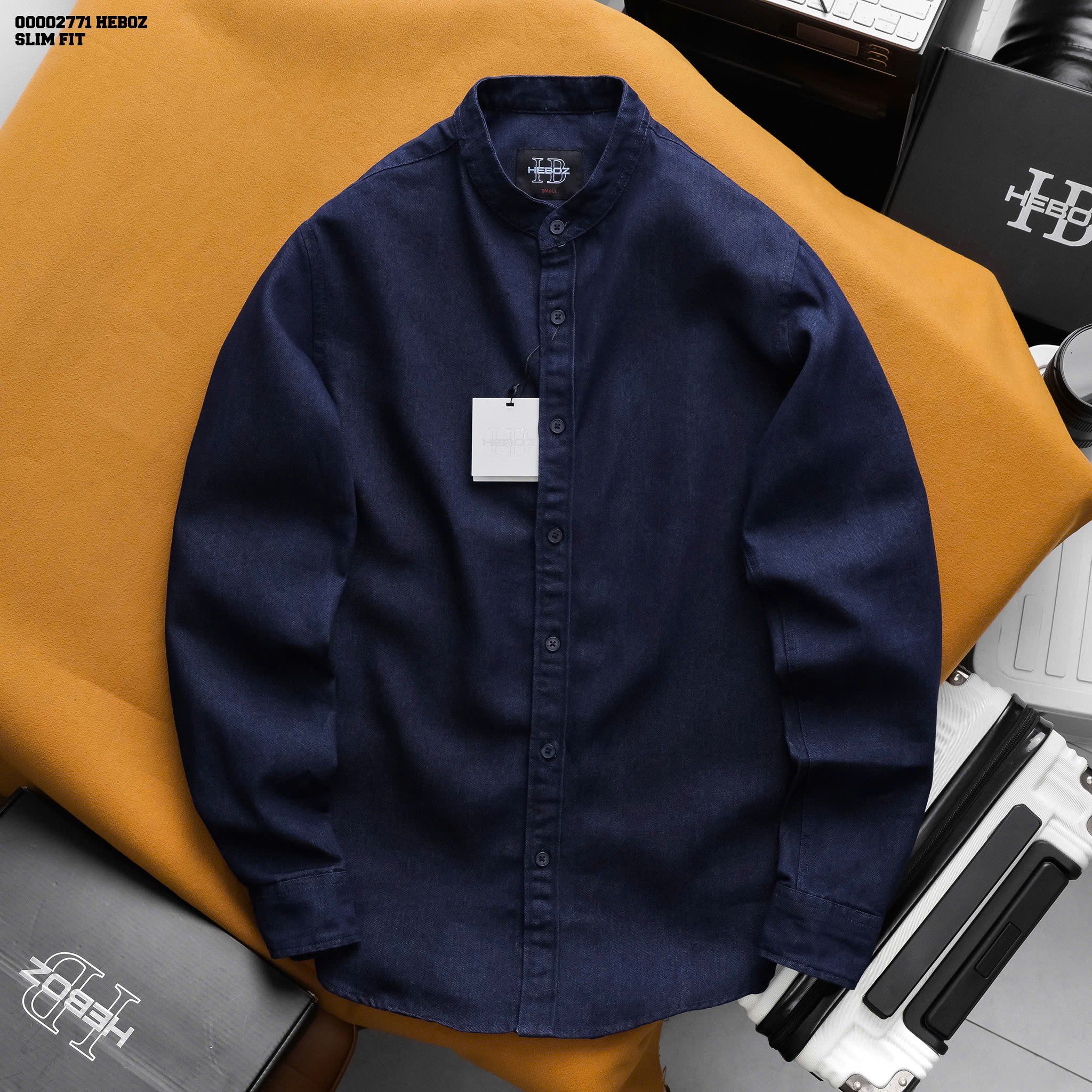  Áo sơ mi nam Heboz denim cổ trụ 3M - 00002771 