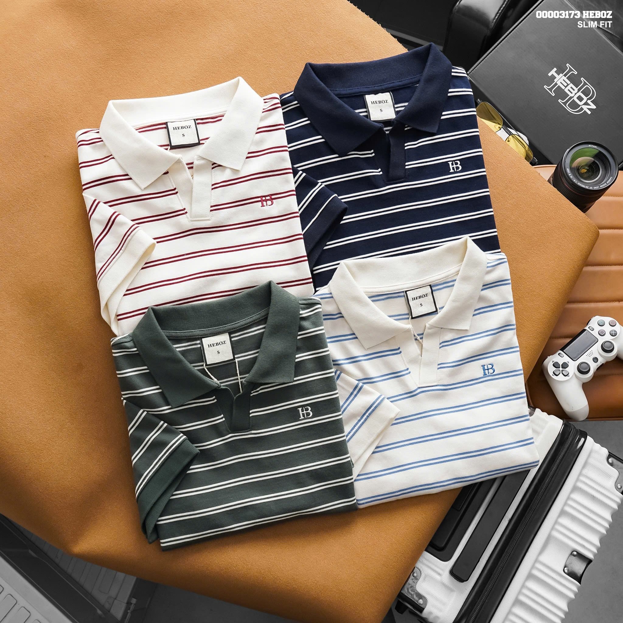  Áo polo HEBOZ striped Vneck 4M - 00003173 