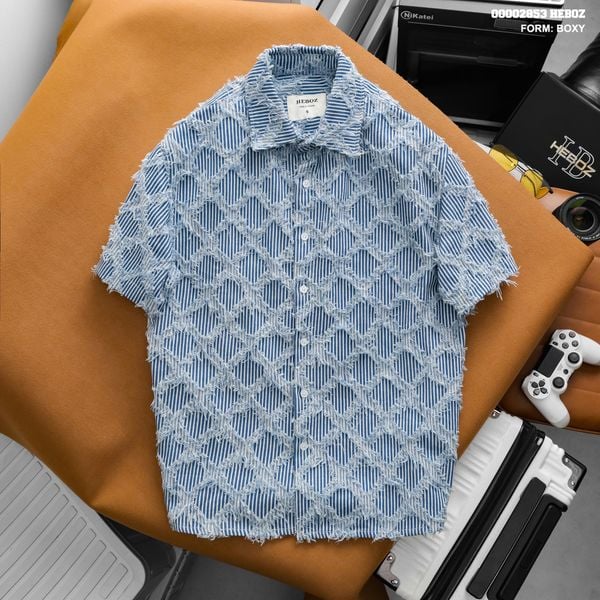  Áo sơ mi nam Heboz denim ngắn tay 2M - 00002853 
