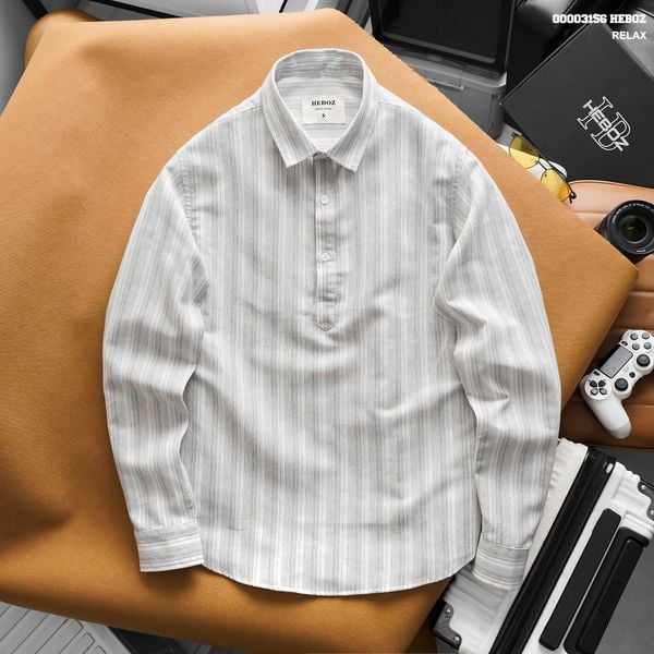  Áo sơ mi nam HEBOZ linen henley stripe 3M - 00003156 
