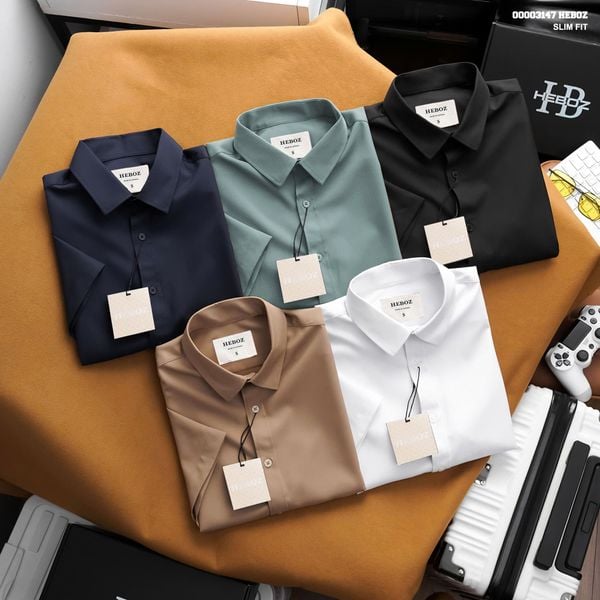  Áo sơ mi nam HEBOZ ngắn tay cotton chéo 5M - 00003147 