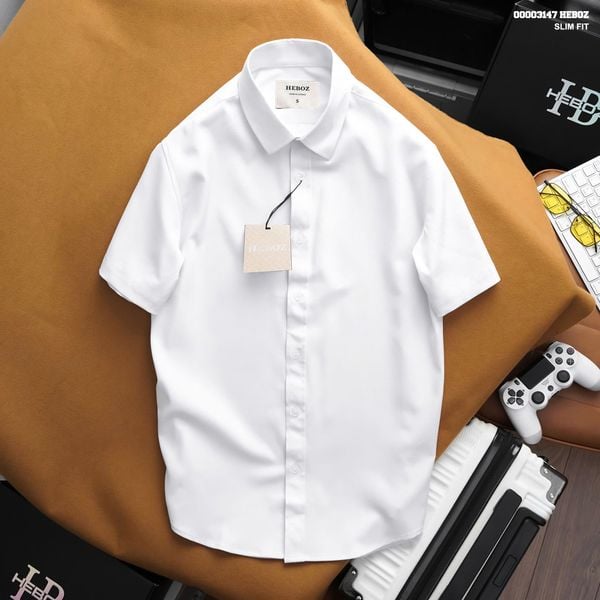  Áo sơ mi nam HEBOZ ngắn tay cotton chéo 5M - 00003147 