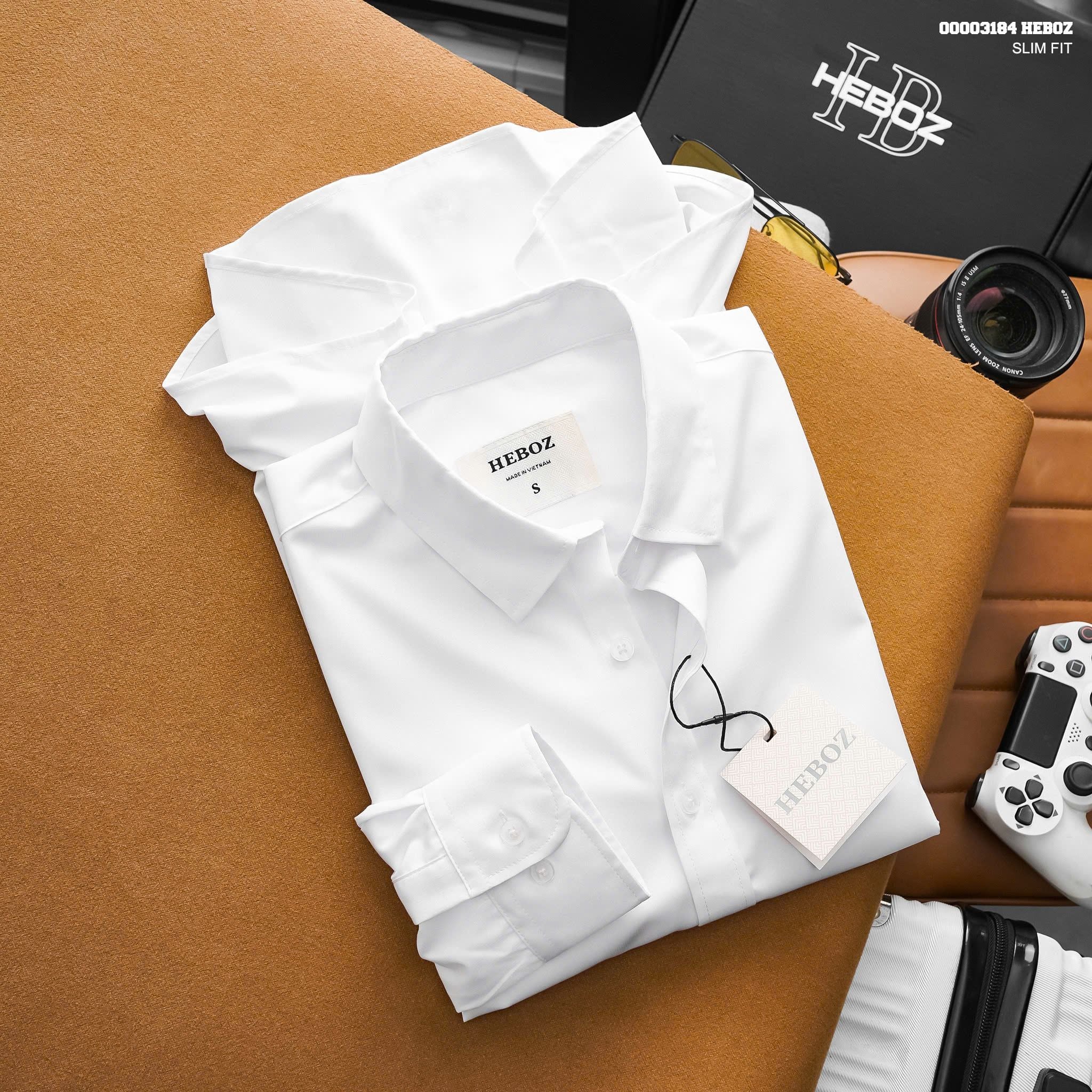  Áo sơ mi HEBOZ trắng cotton basic - 00003184 