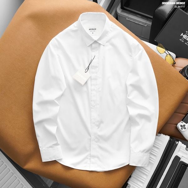  Áo sơ mi HEBOZ trắng cotton basic - 00003184 