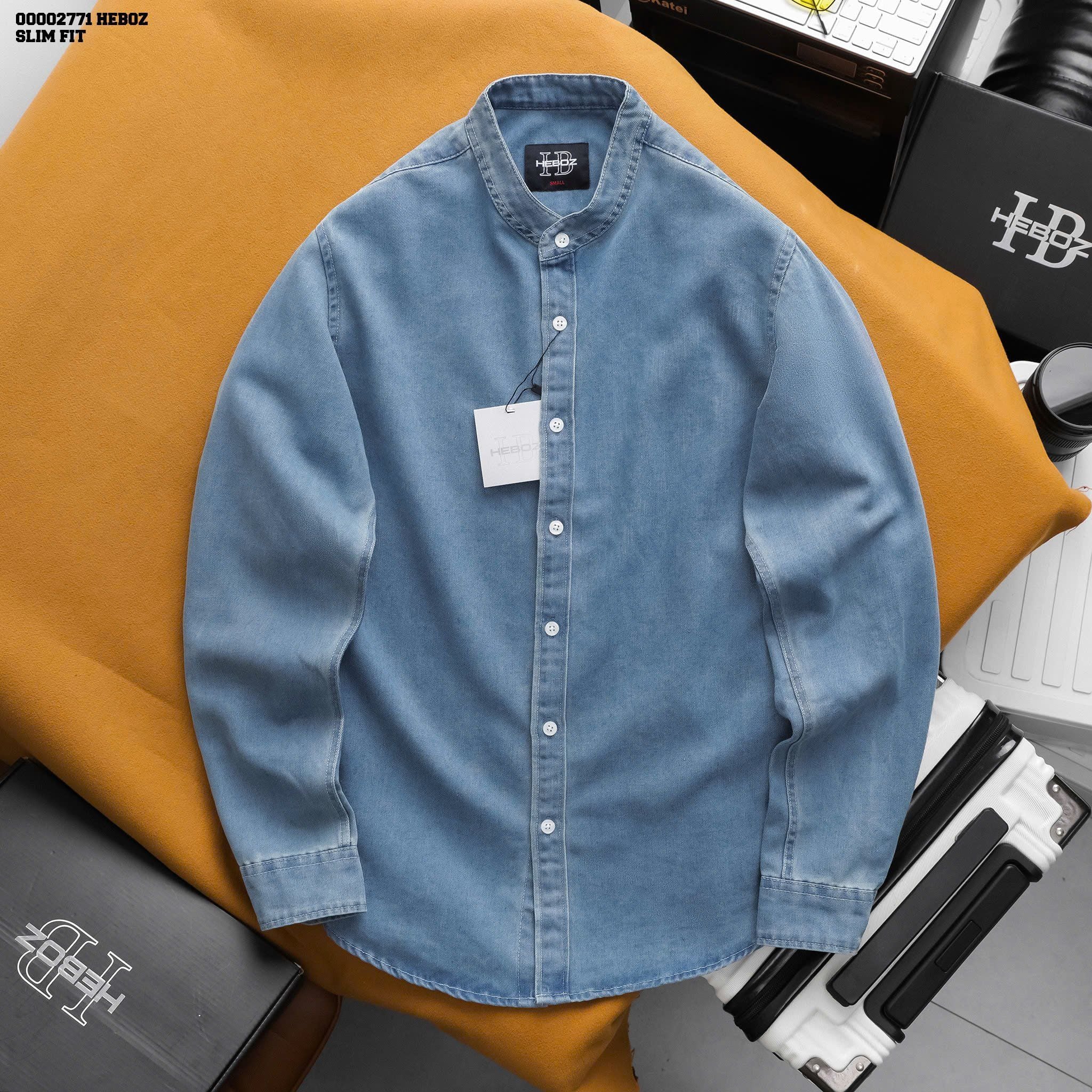  Áo sơ mi nam Heboz denim cổ trụ 3M - 00002771 
