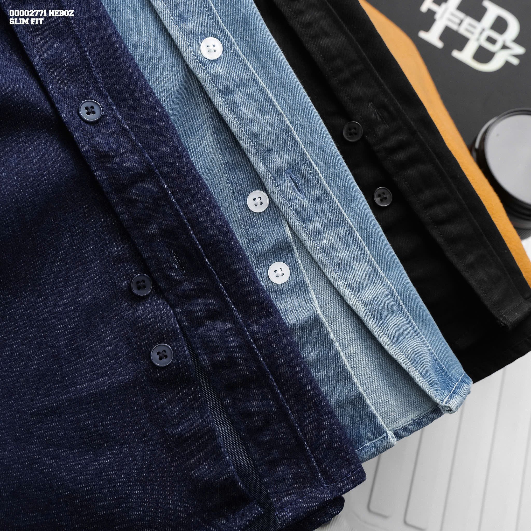  Áo sơ mi nam Heboz denim cổ trụ 3M - 00002771 