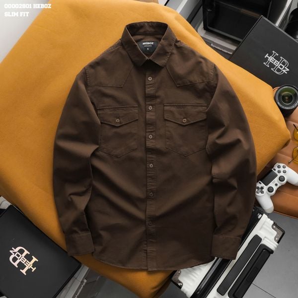  Áo sơ mi nam Heboz kaki 2pocket 4M - 00002801 
