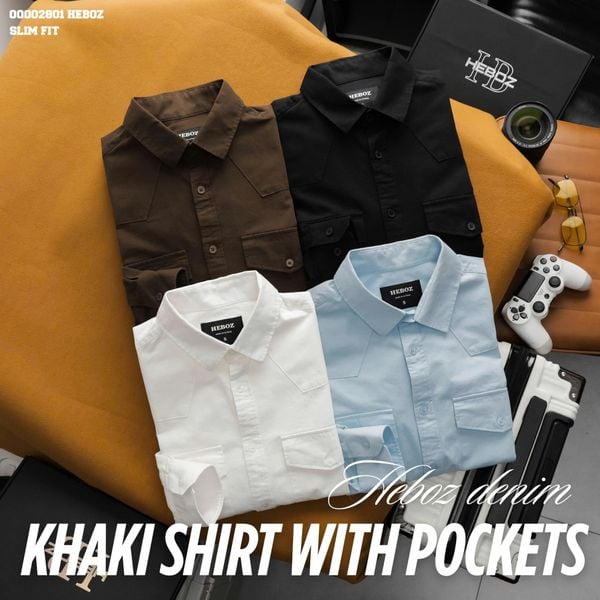  Áo sơ mi nam Heboz kaki 2pocket 4M - 00002801 