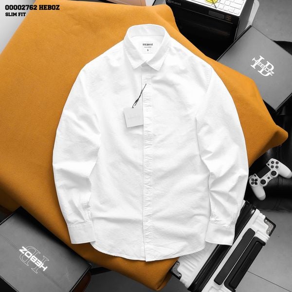 Áo sơ mi nam Heboz trắng oxford 1M - 00002762 