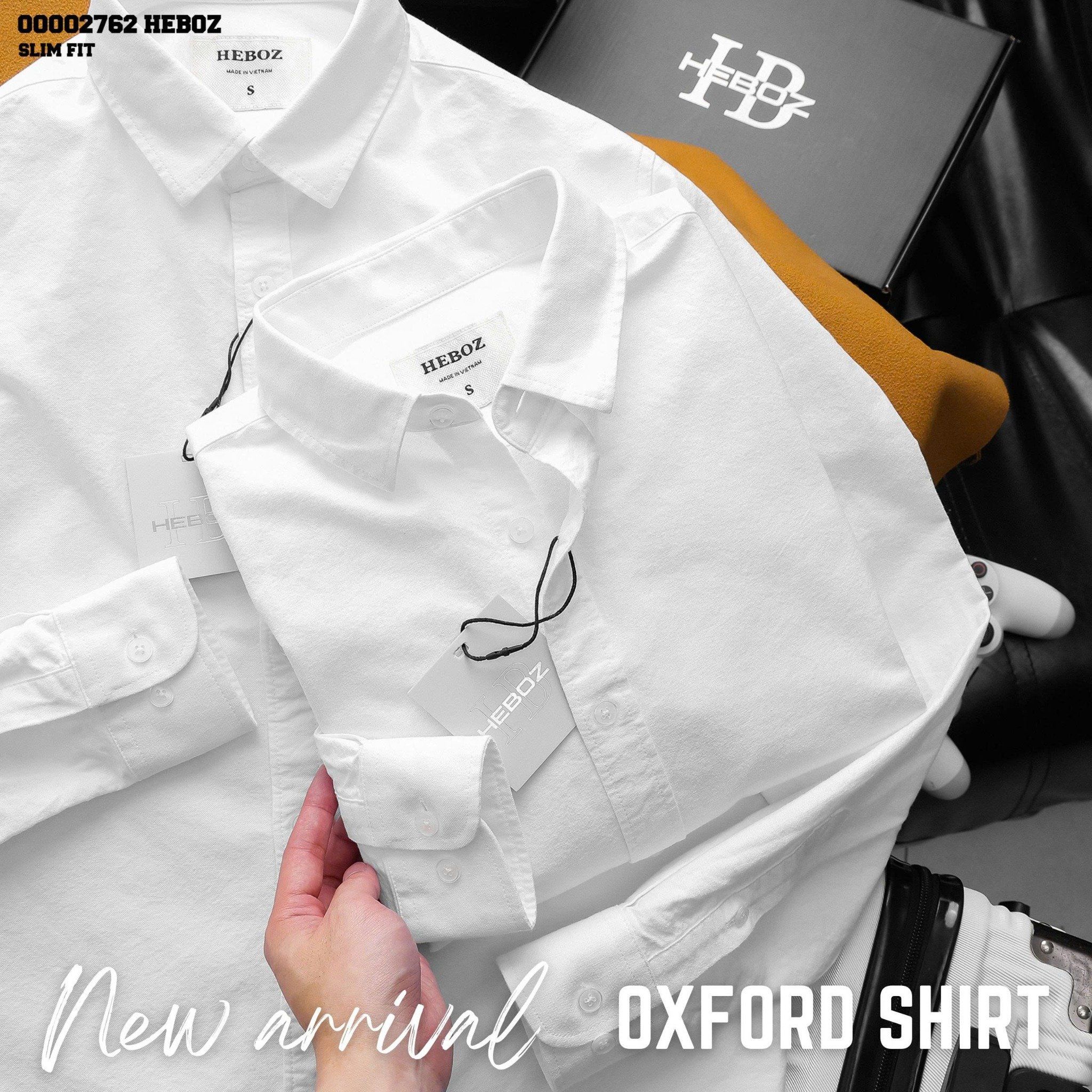  Áo sơ mi nam Heboz trắng oxford 1M - 00002762 