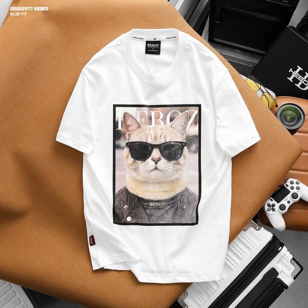  Áo thun nam Heboz Cat icon print - 00002977 