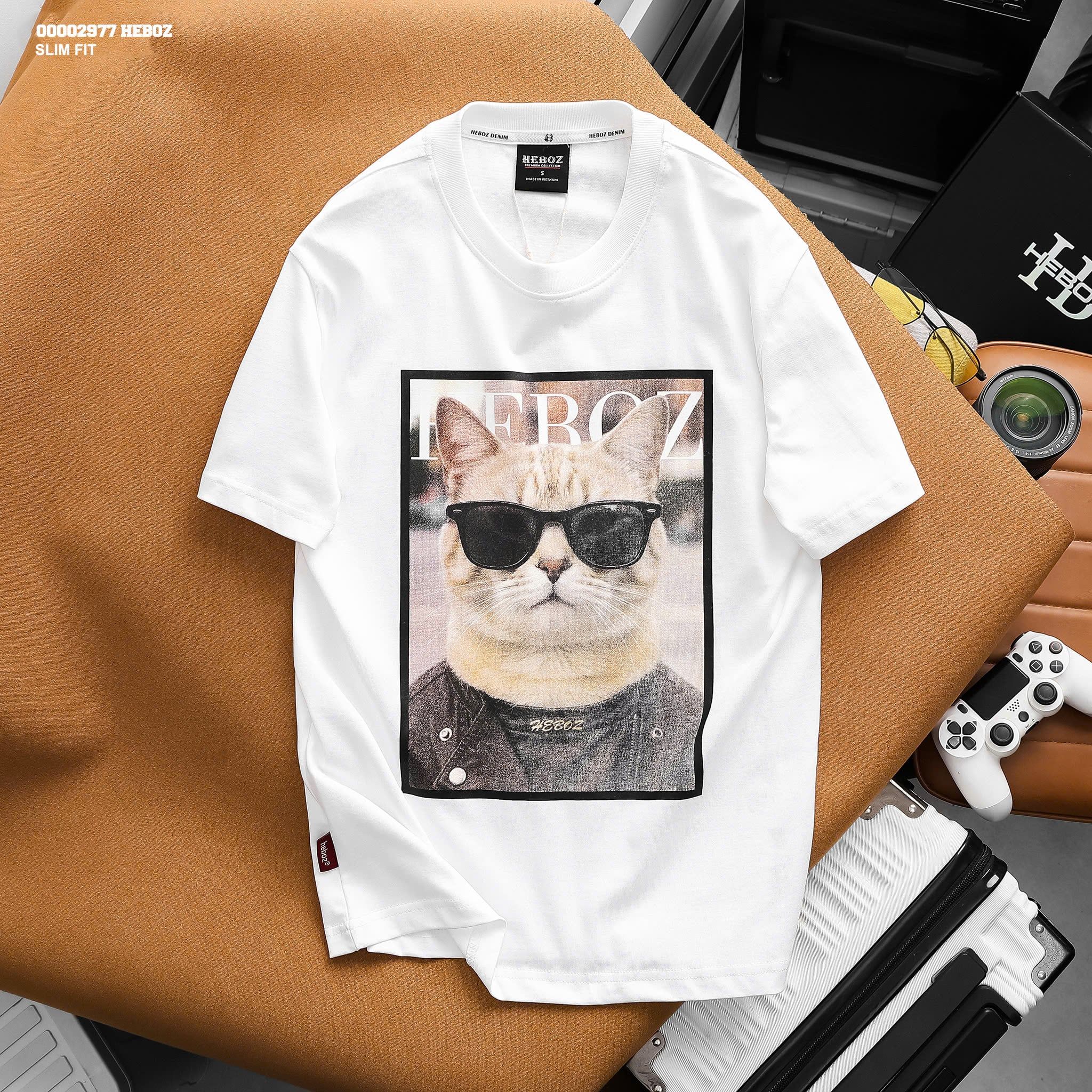  Áo thun nam Heboz Cat icon print - 00002977 