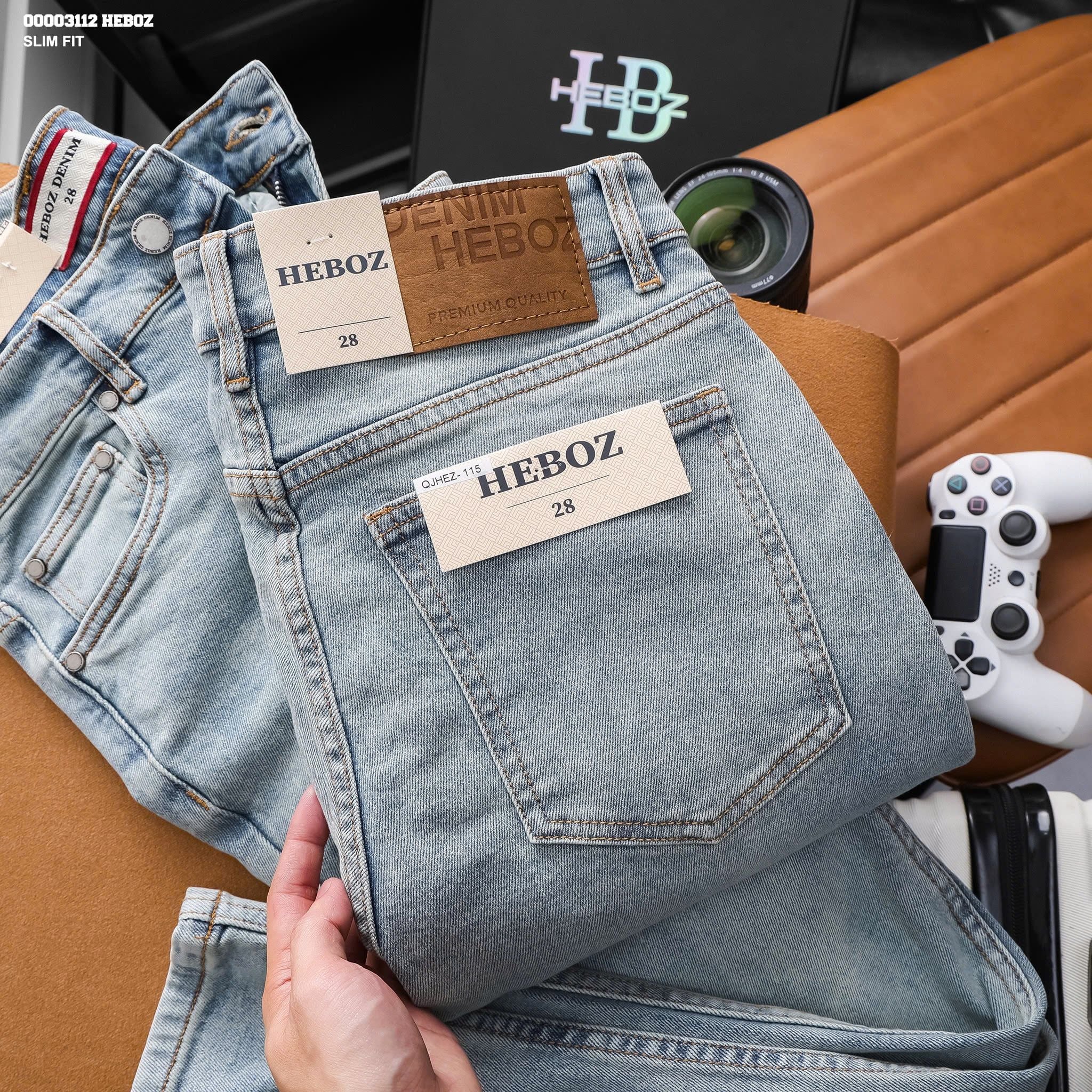  Quần jean nam HEBOZ dáng slim trơn D115 - 00003112 