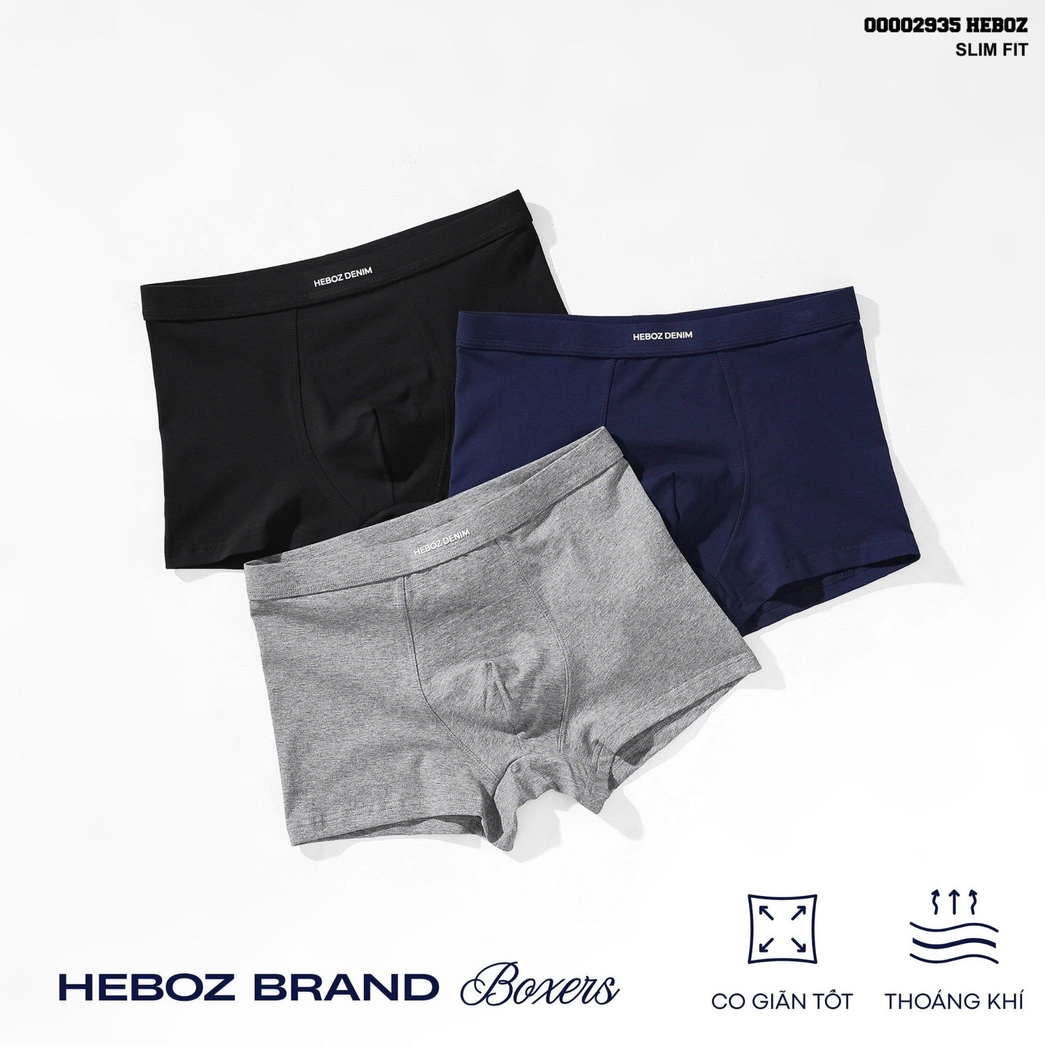  Quần boxer nam Heboz cotton logo 3M - 00002935 