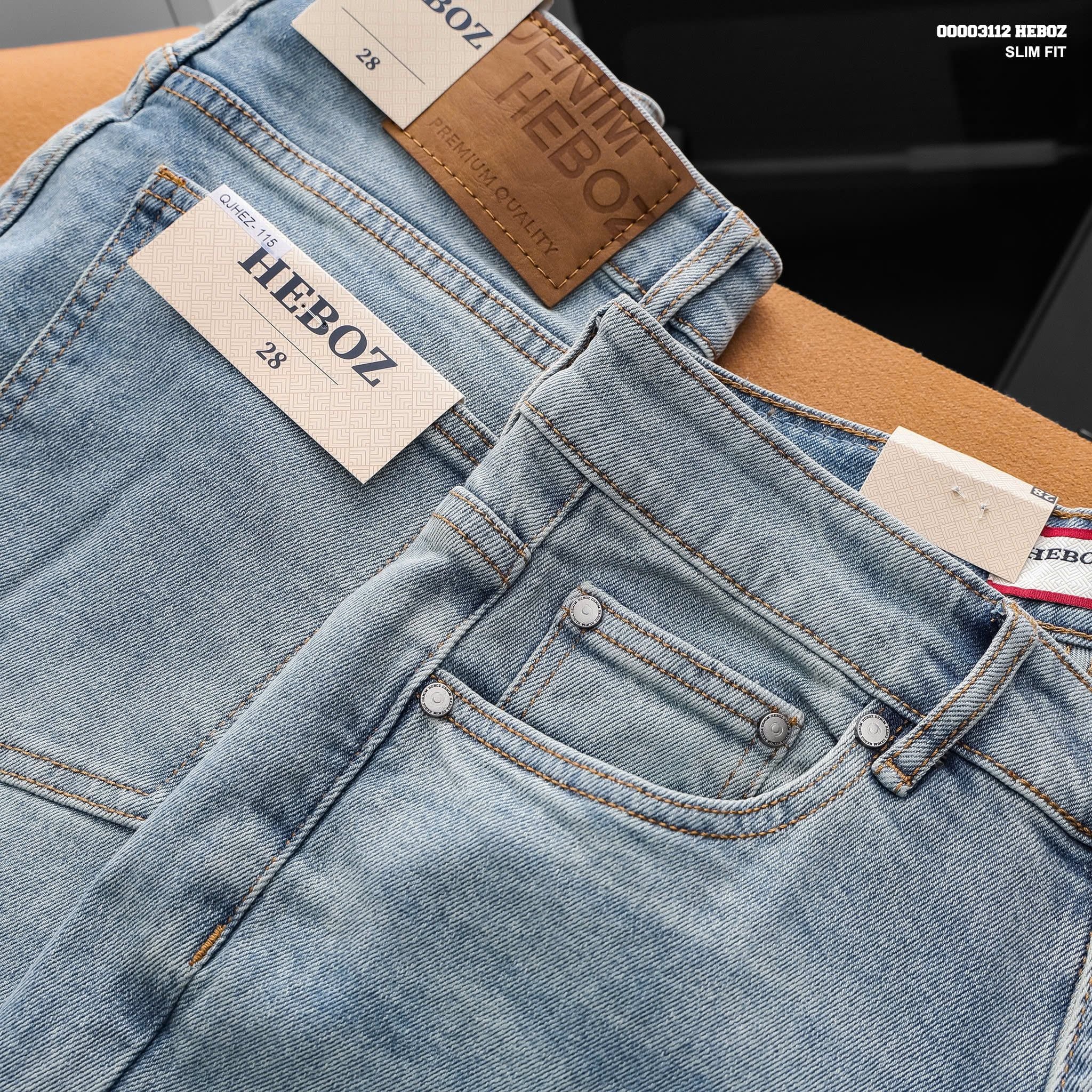  Quần jean nam HEBOZ dáng slim trơn D115 - 00003112 