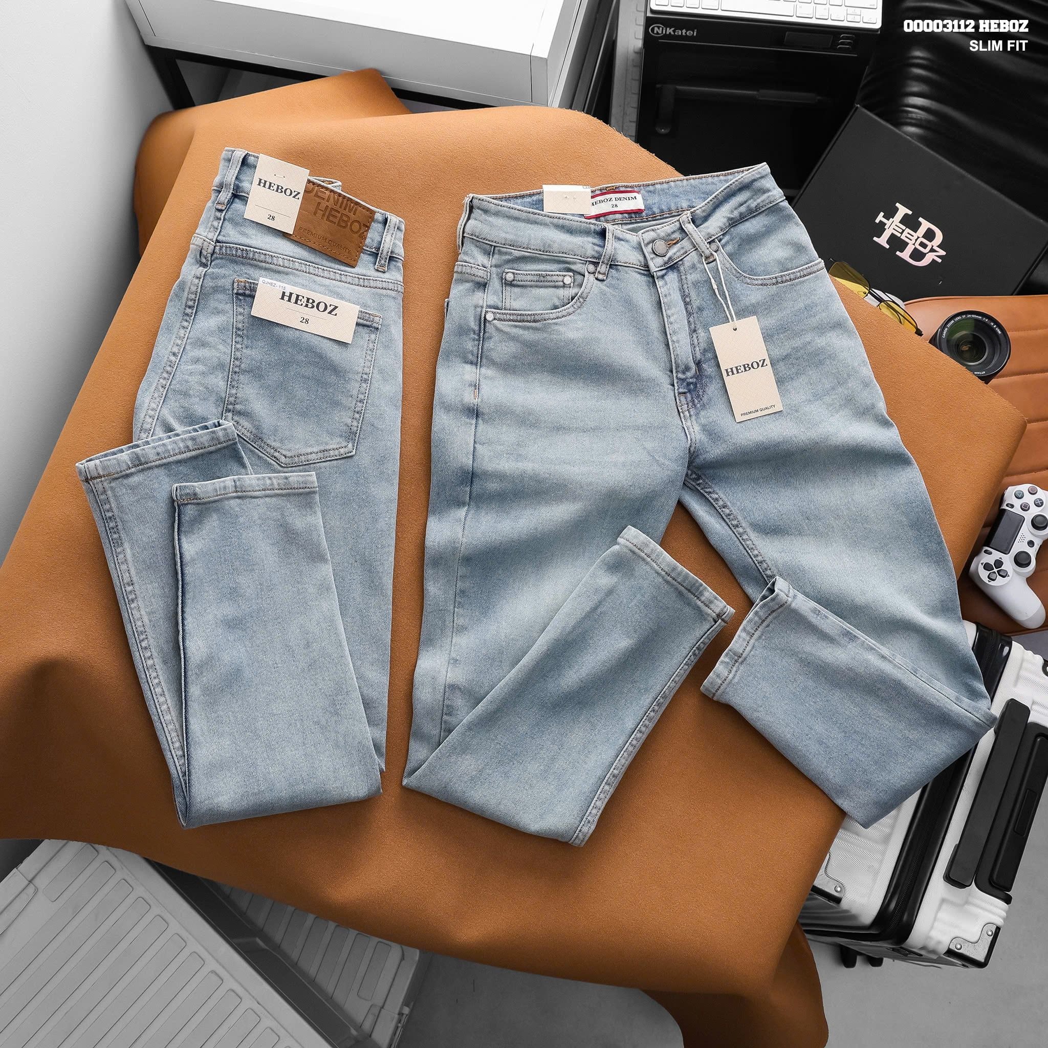  Quần jean nam HEBOZ dáng slim trơn D115 - 00003112 