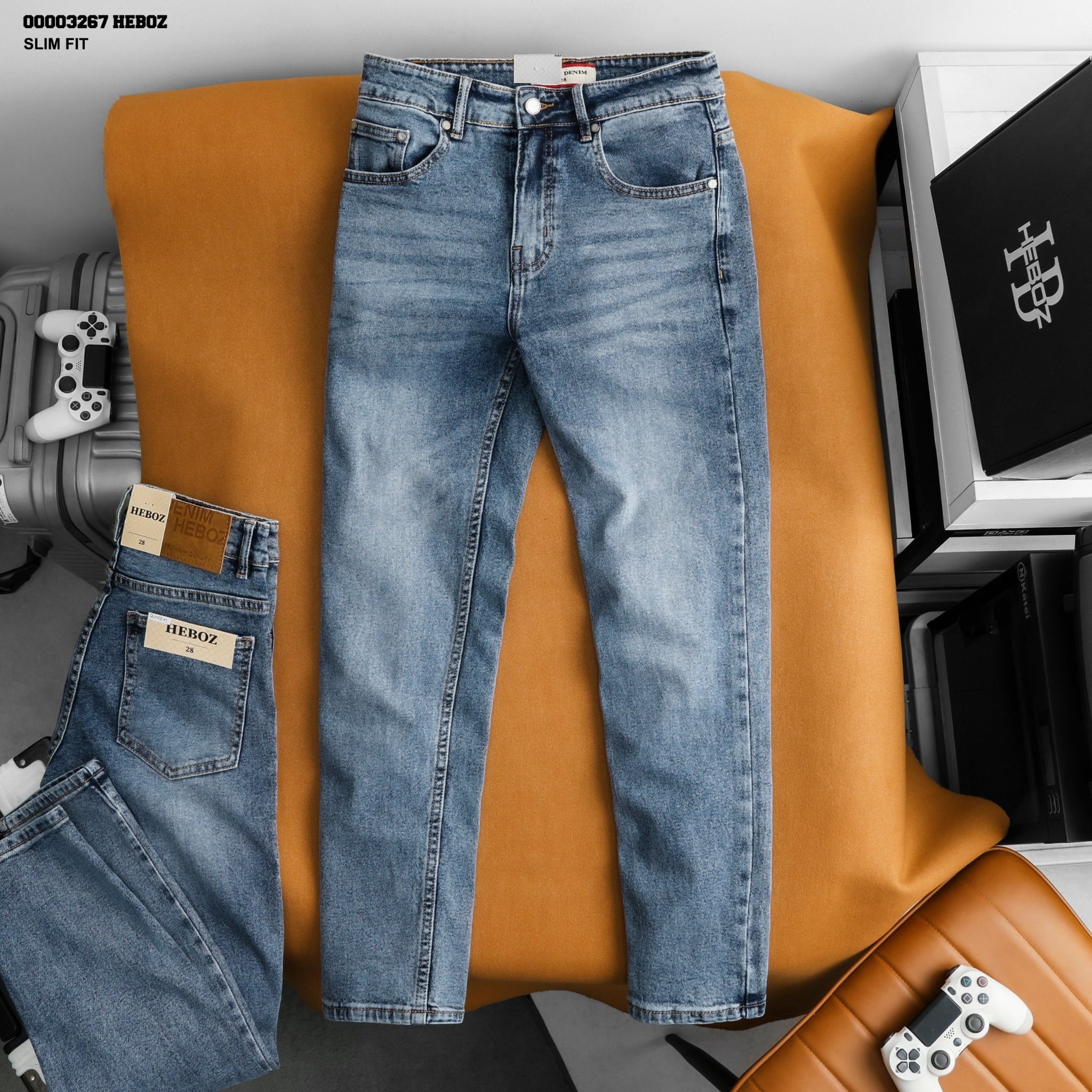  Quần jean Heboz dáng slim trơn D41 - 00003267 