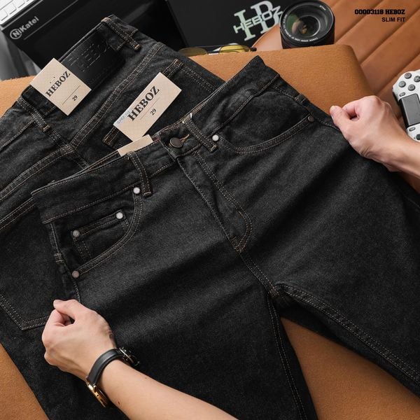 Quần jean nam Heboz dáng slim indigo D112 - 00003118 