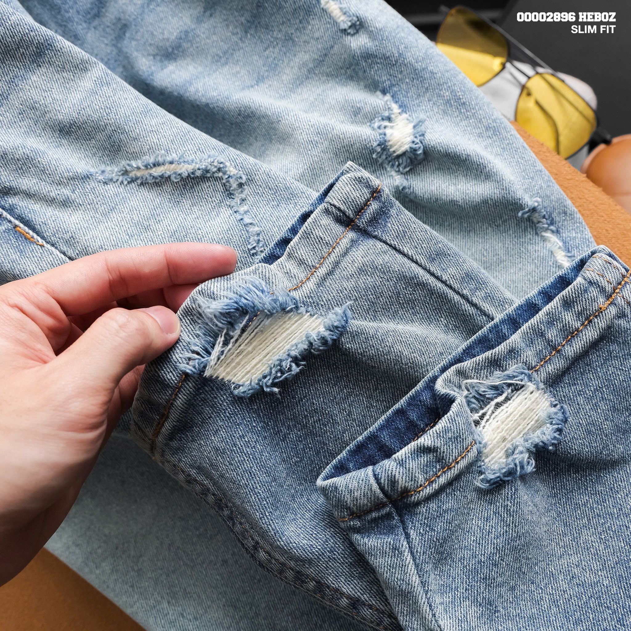  Quần jean nam Heboz dáng slim rách D066 - 00002896 