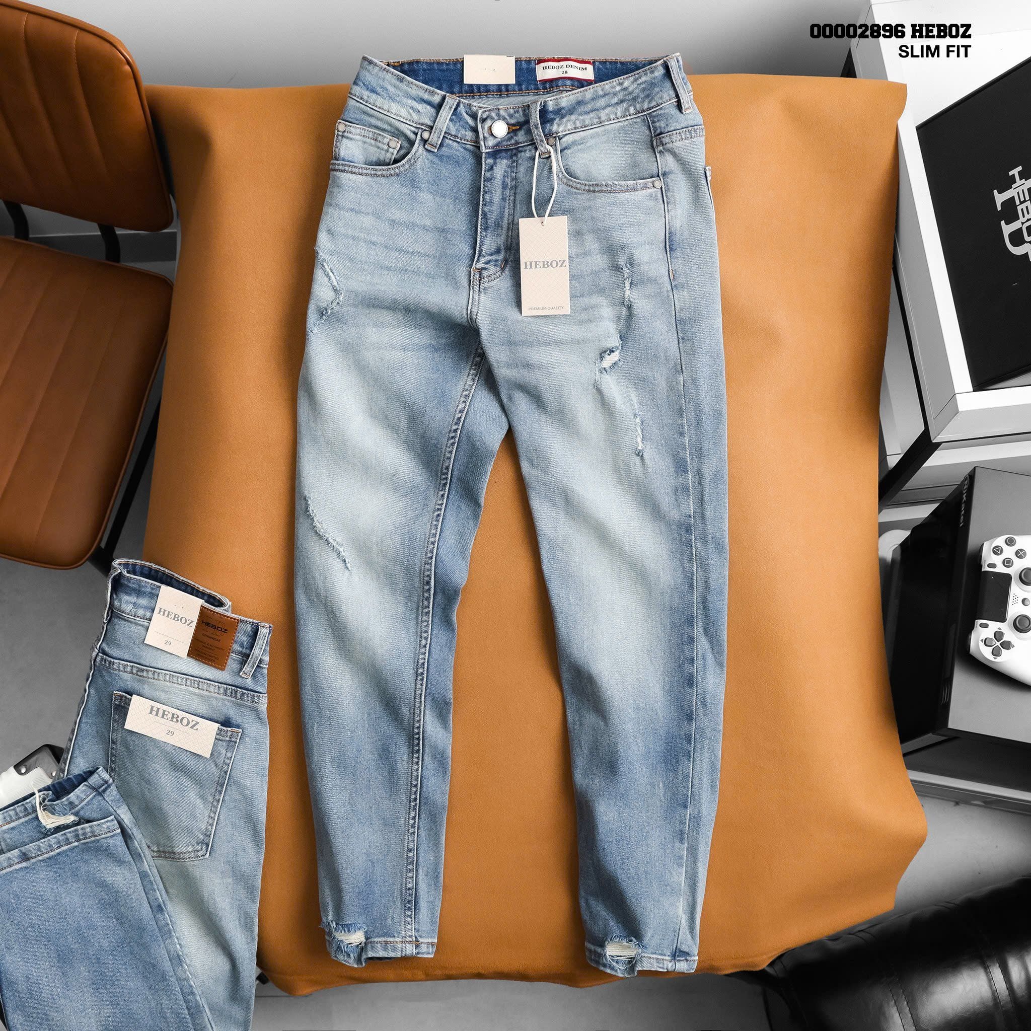  Quần jean nam Heboz dáng slim rách D066 - 00002896 