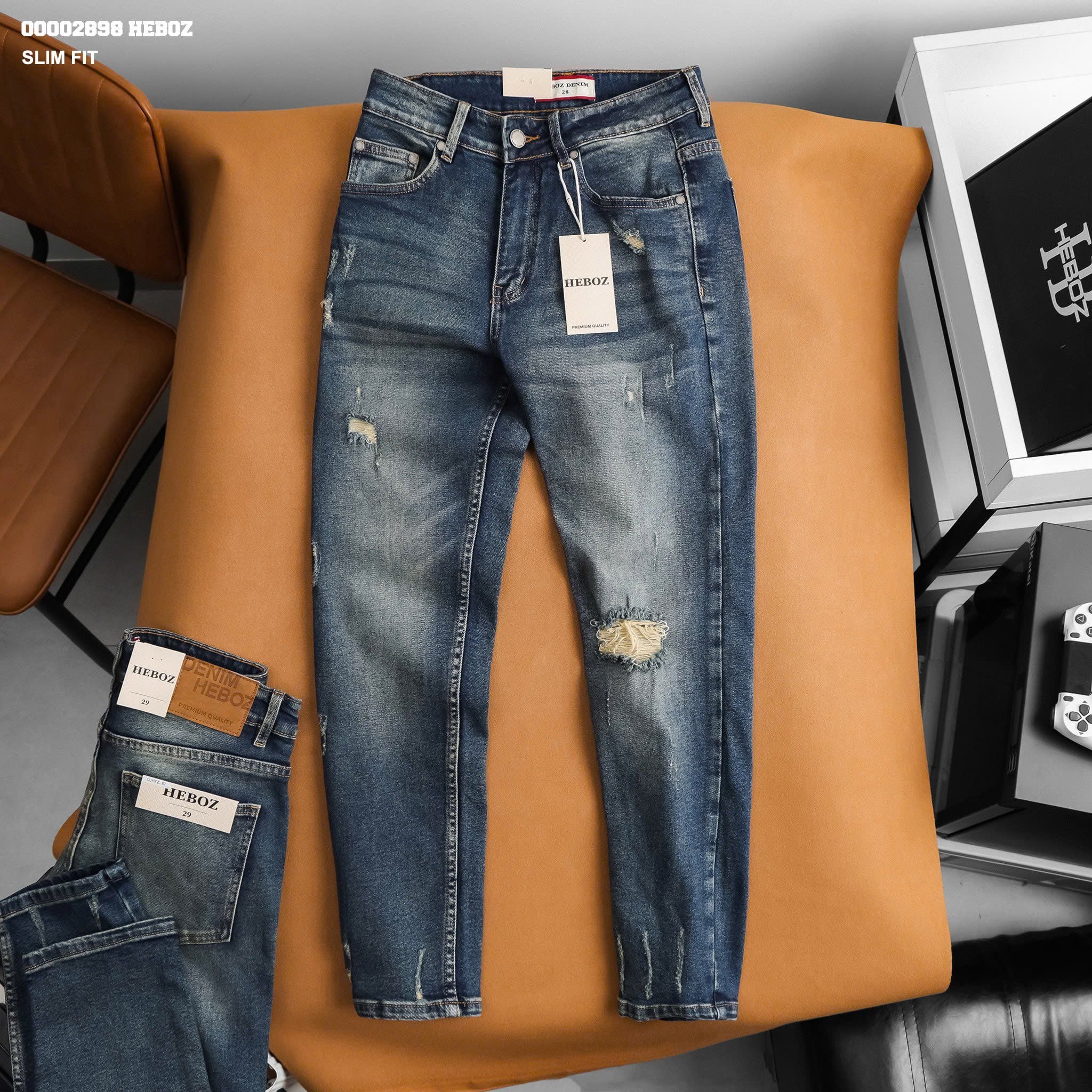  Quần jean nam Heboz dáng slim rách D067 - 00002898 