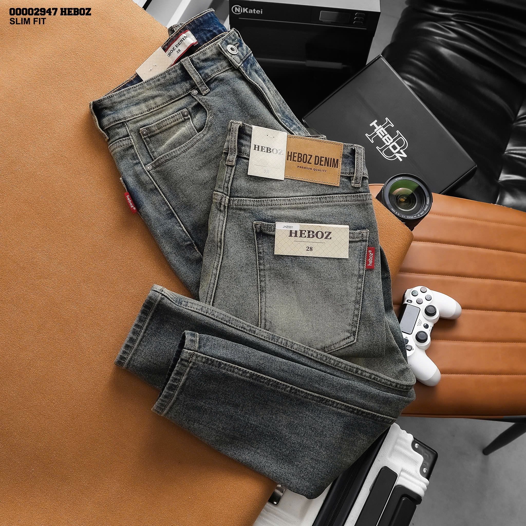  Quần jean nam Heboz dáng slim trơn D001 - 00002947 