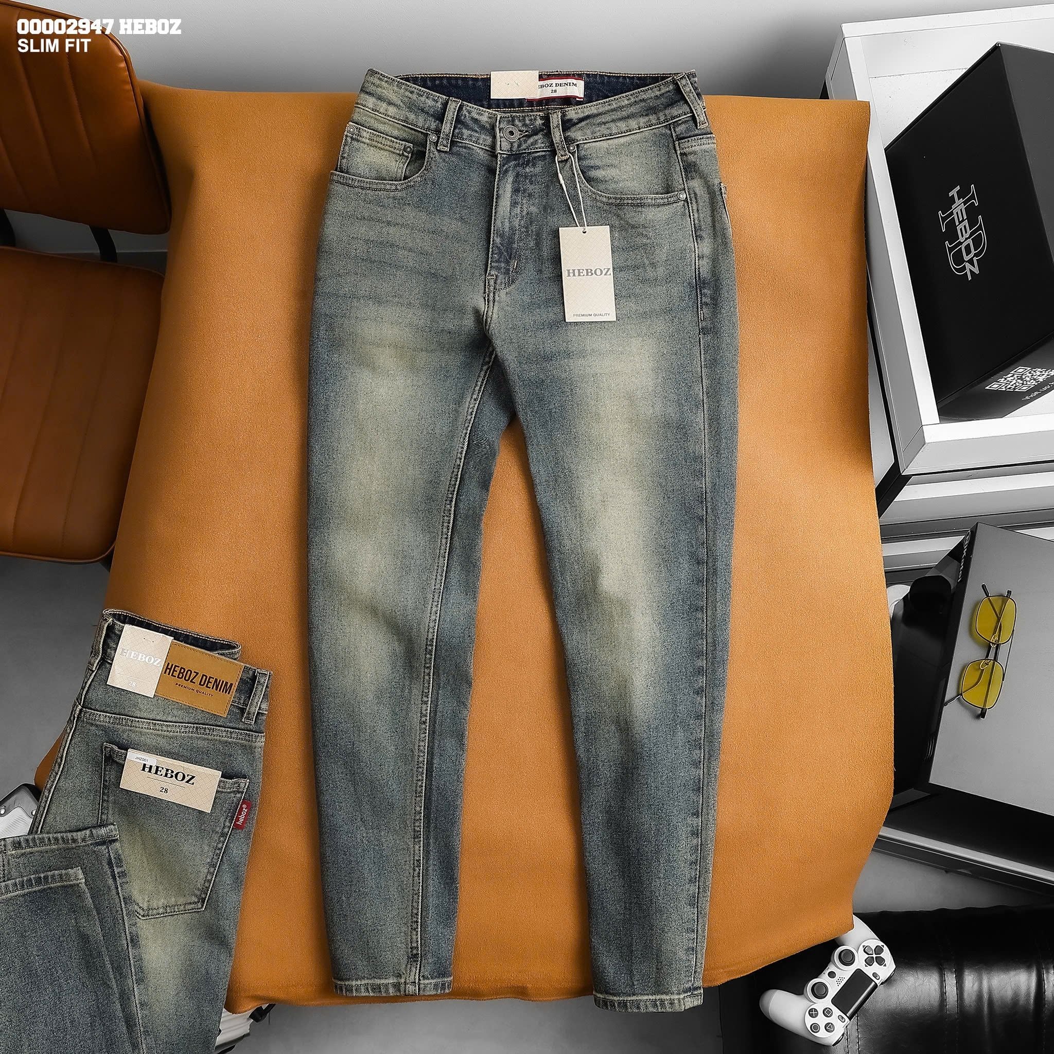  Quần jean nam Heboz dáng slim trơn D001 - 00002947 