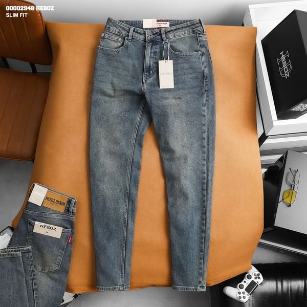  Quần jean nam Heboz dáng slim trơn D002 - 00002948 