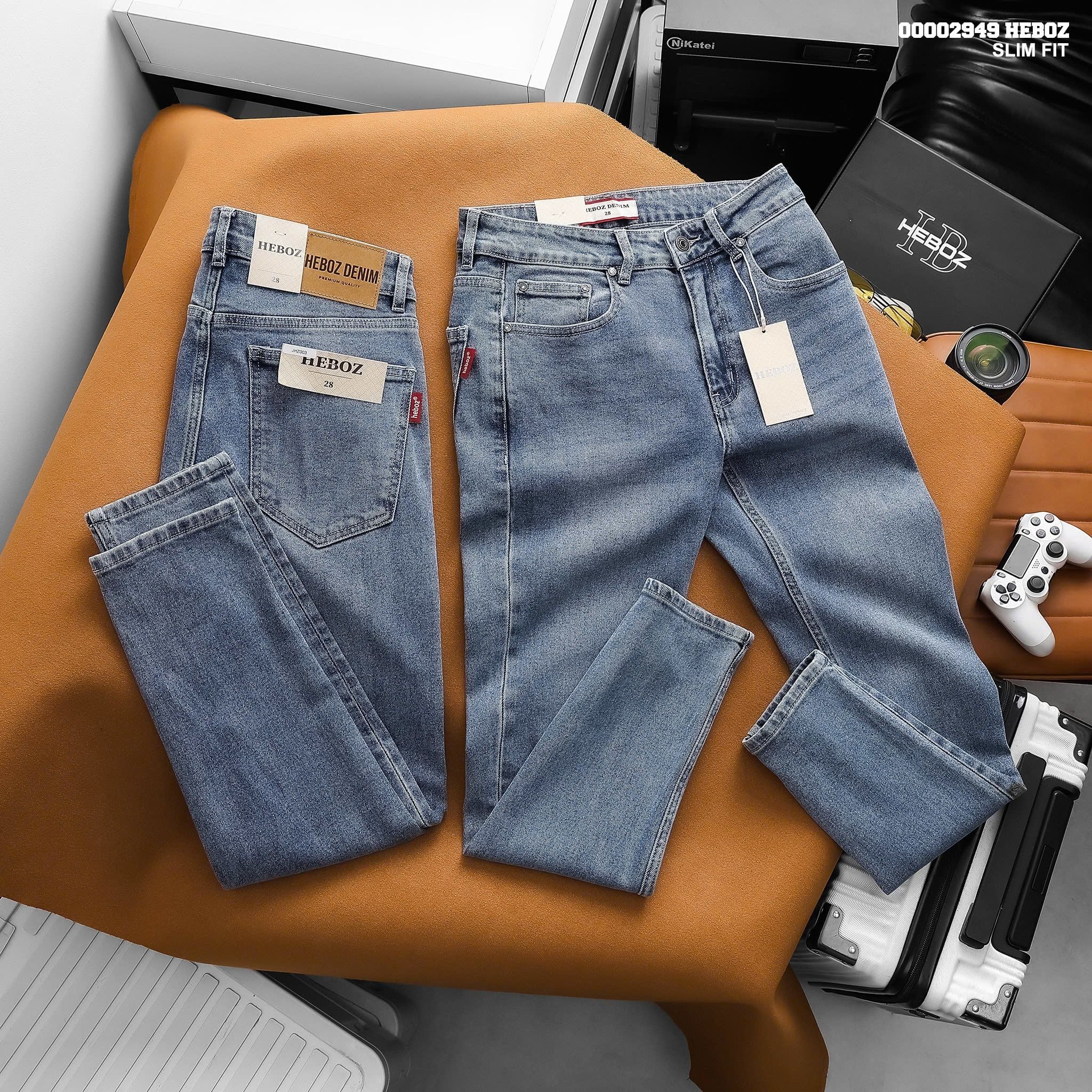  Quần jean nam Heboz dáng slim trơn D003 - 00002949 