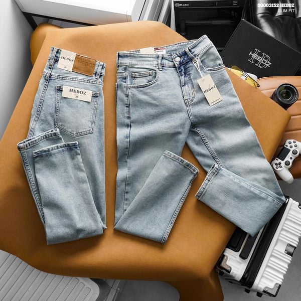  Quần jean nam slim trơn HEBOZ D03 - 00003152 