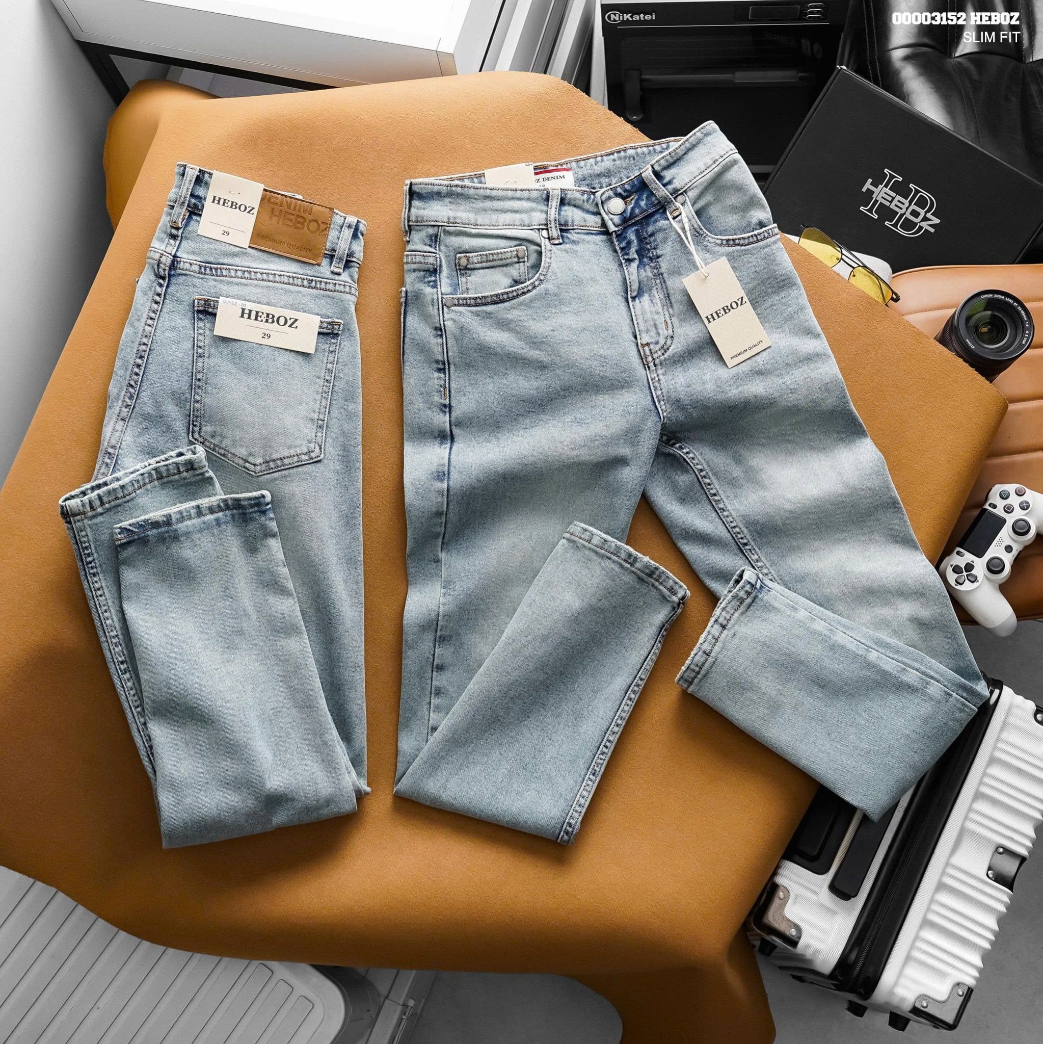  Quần jean nam slim trơn HEBOZ D03 - 00003152 