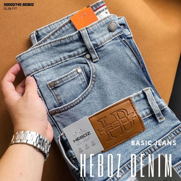  Quần jean nam HEBOZ dáng slim trơn D042 - 00002745 