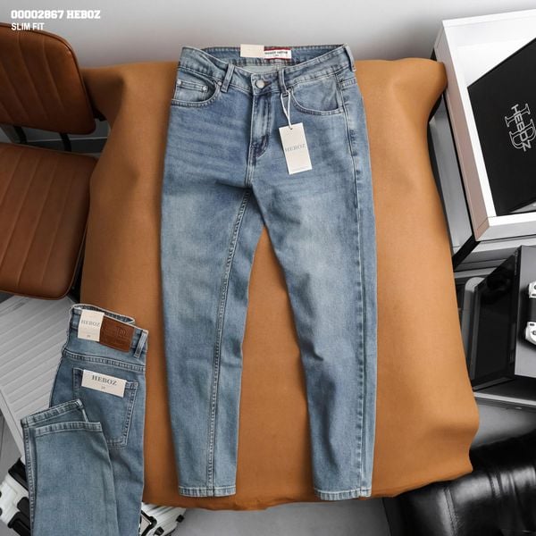  Quần jean nam Heboz dáng slim trơn D047 - 00002867 