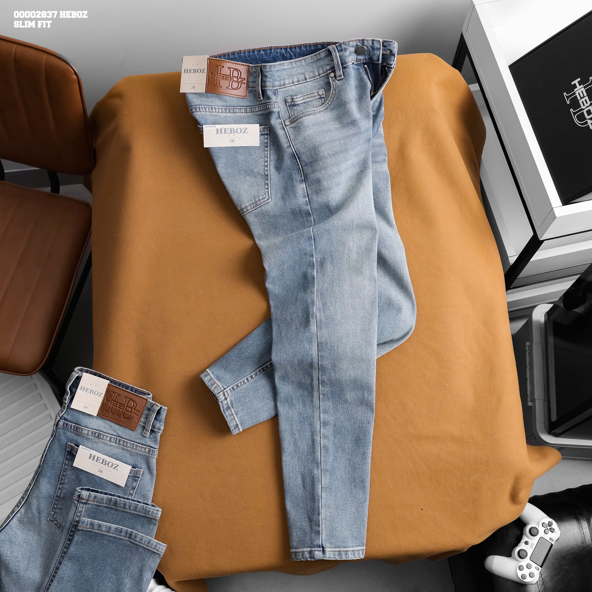  Quần jean nam Heboz dáng slim trơn D053 - 00002837 