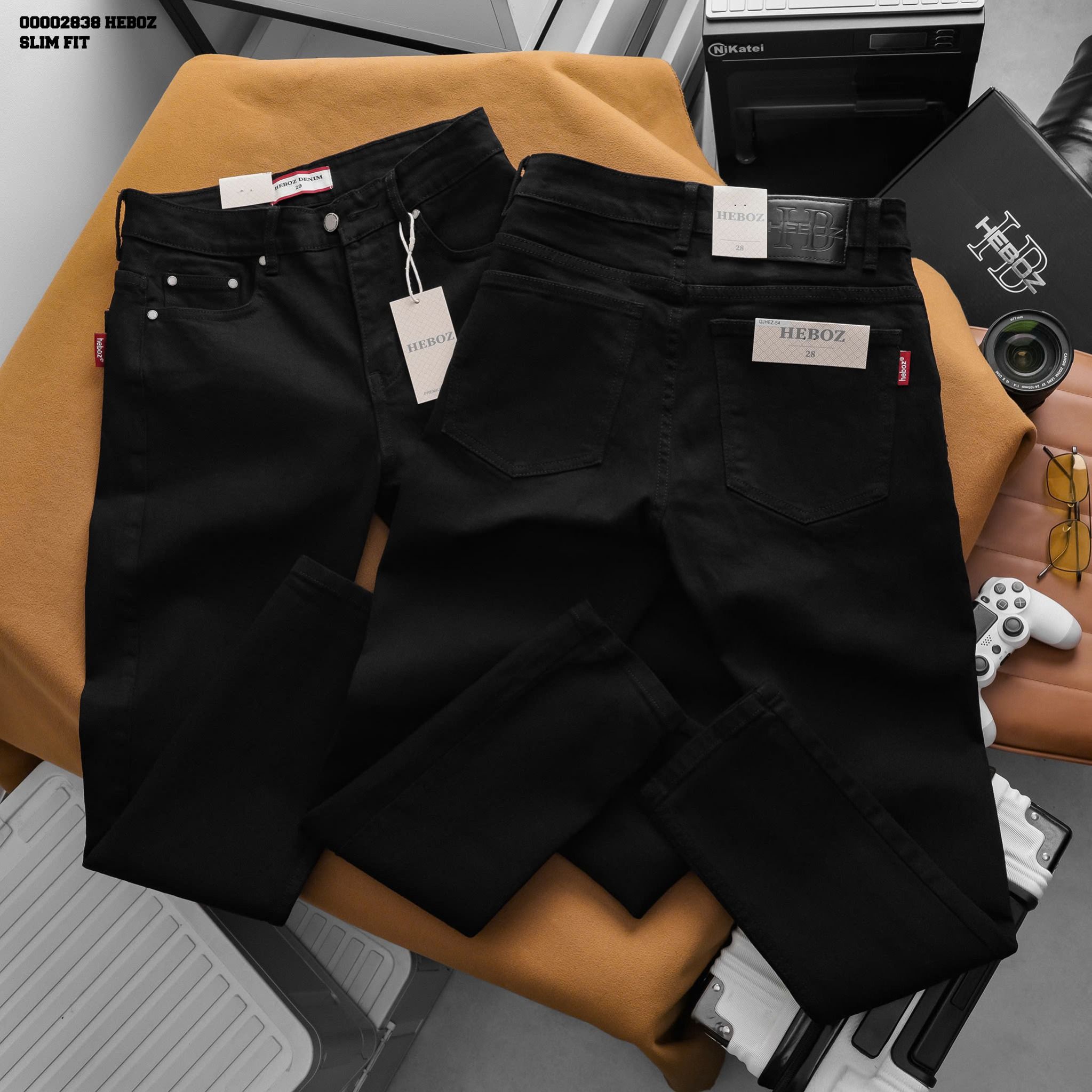  Quần jean nam Heboz dáng slim trơn D054 - 00002838 