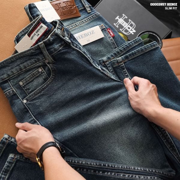  Quần jean nam HEBOZ dáng slim trơn D055 - 00002857 