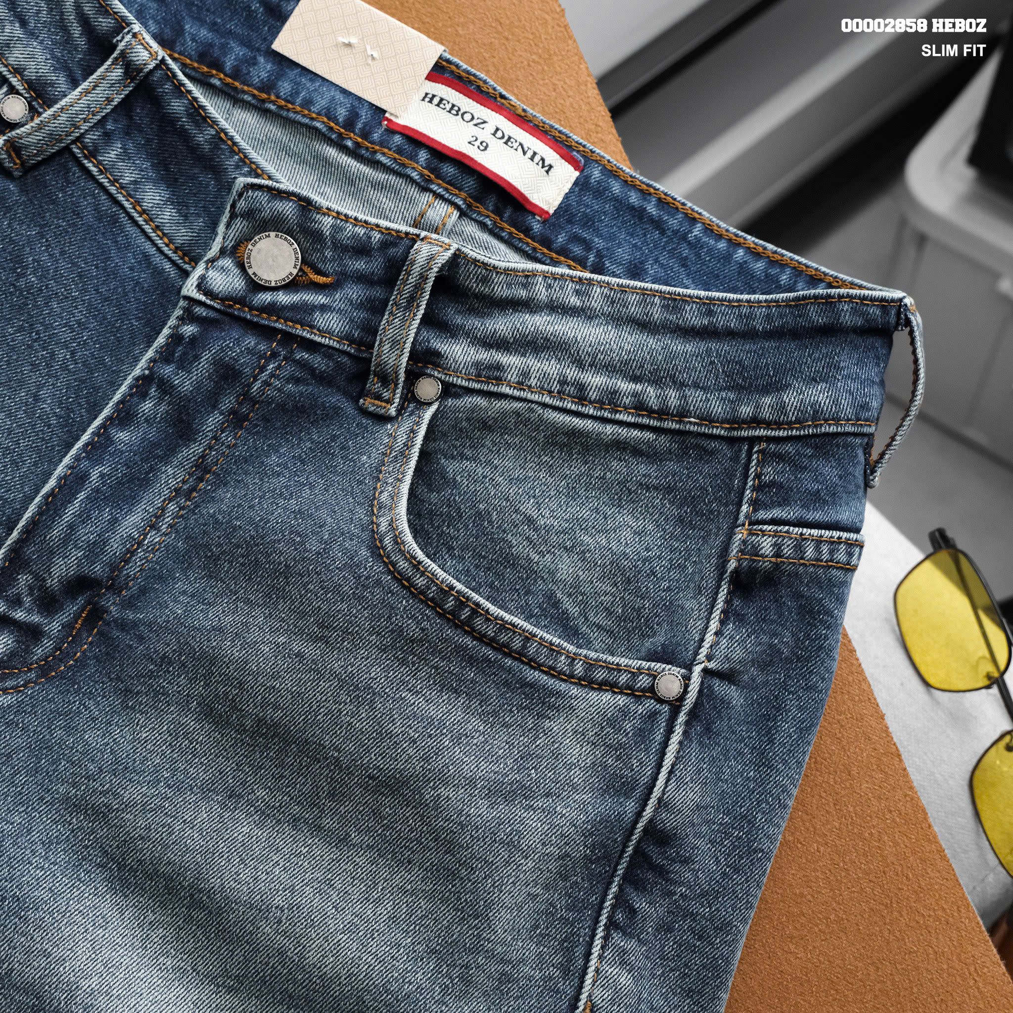  Quần jean nam Heboz dáng slim trơn D056 - 00002858 