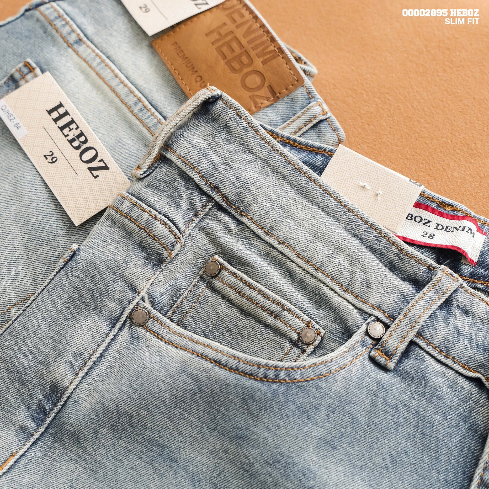  Quần jean nam Heboz dáng slim trơn D064 - 00002895 