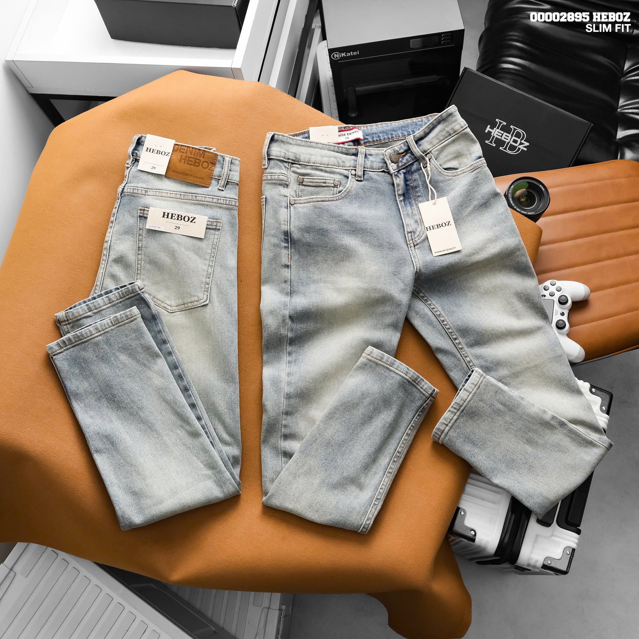  Quần jean nam Heboz dáng slim trơn D064 - 00002895 